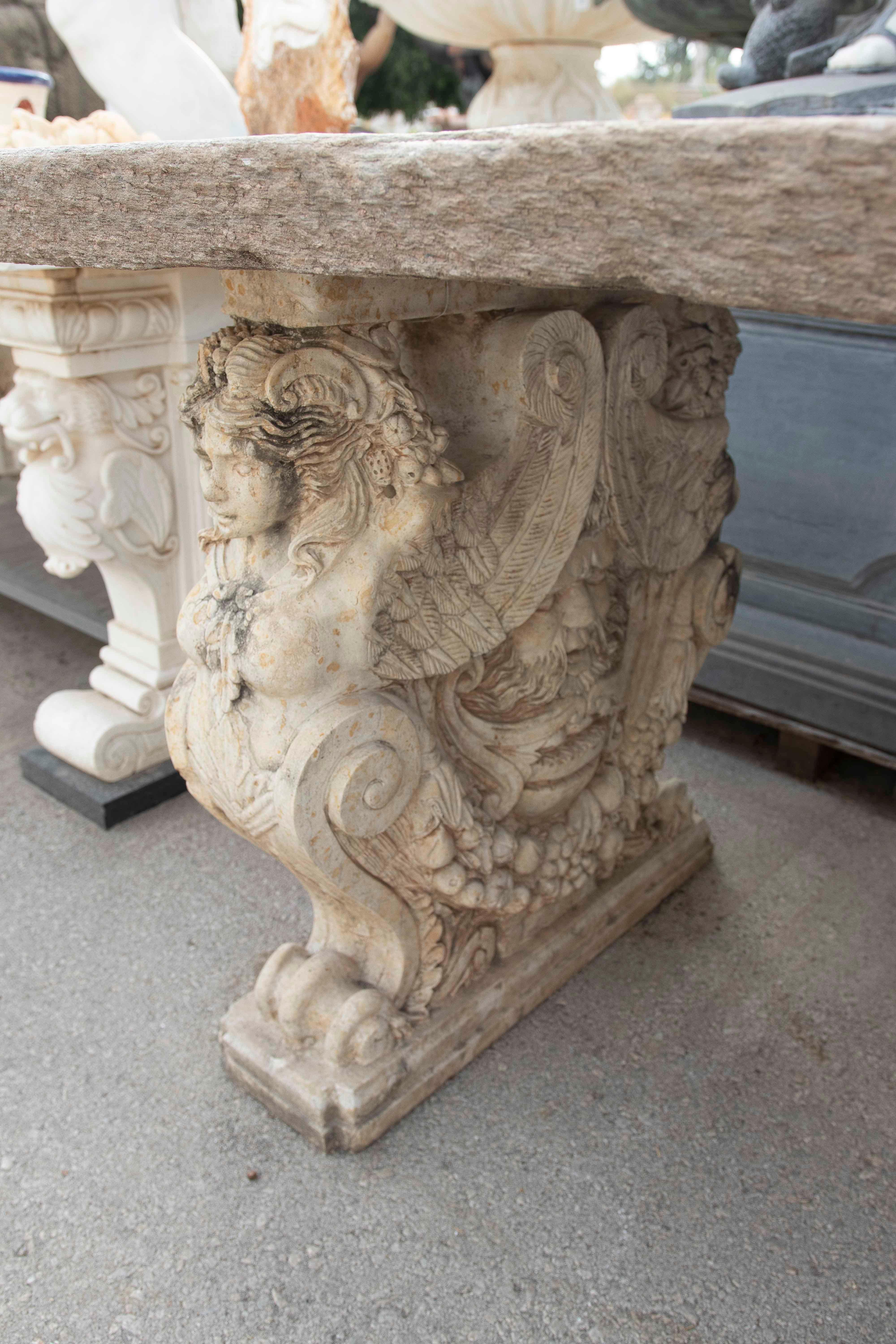 1970s Garden Table with Antique Stone Top and Carved Feet For Sale 4