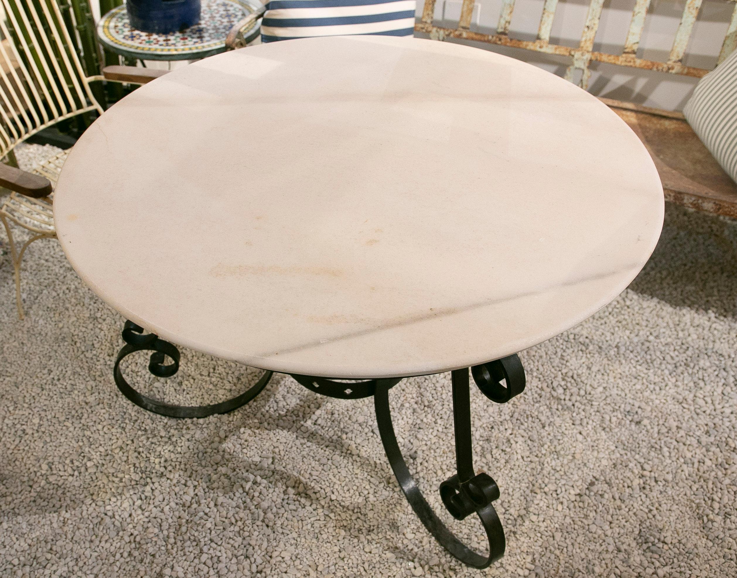 20th Century 1970s Garden Table with Iron Base and Marble Tabletop  For Sale