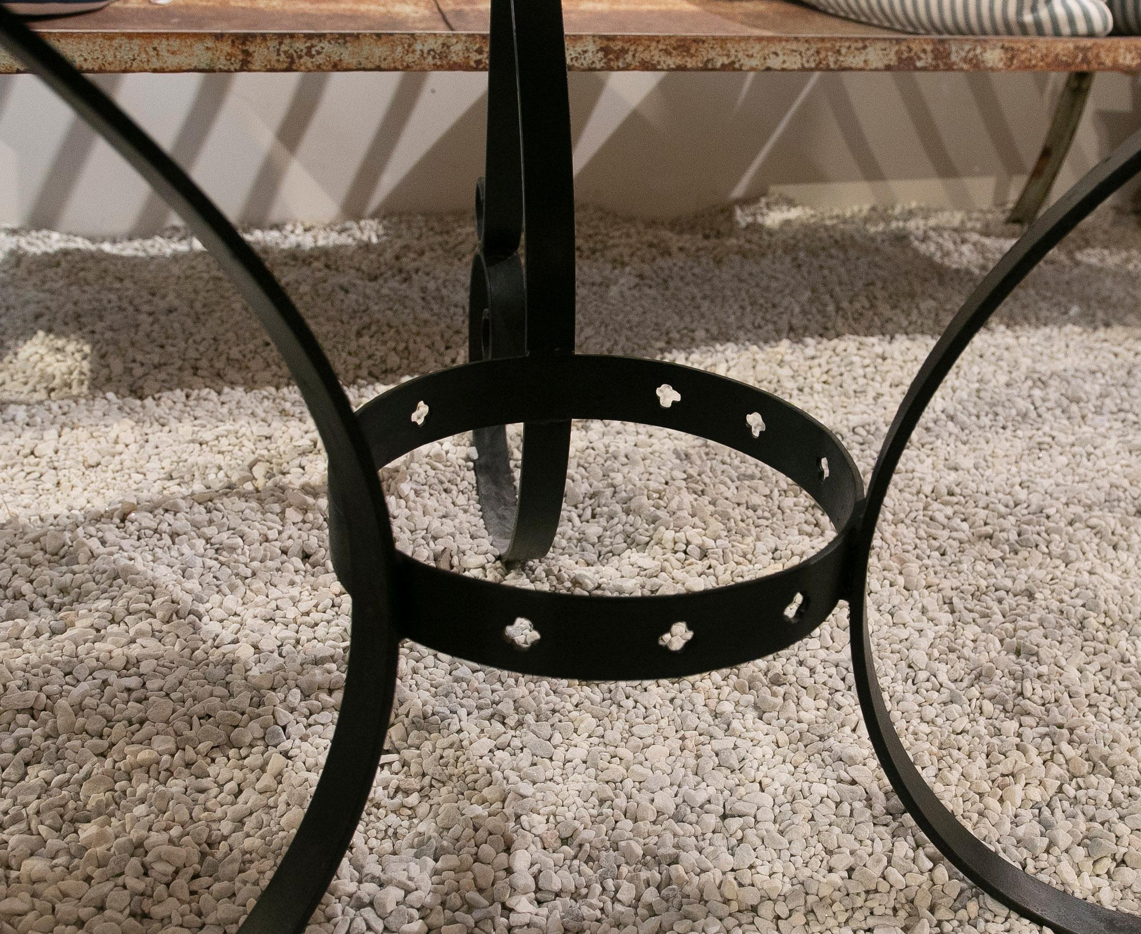 1970s Garden Table with Iron Base and Marble Tabletop  For Sale 1