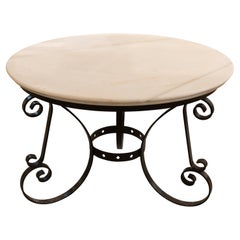 1970s Garden Table with Iron Base and Marble Tabletop