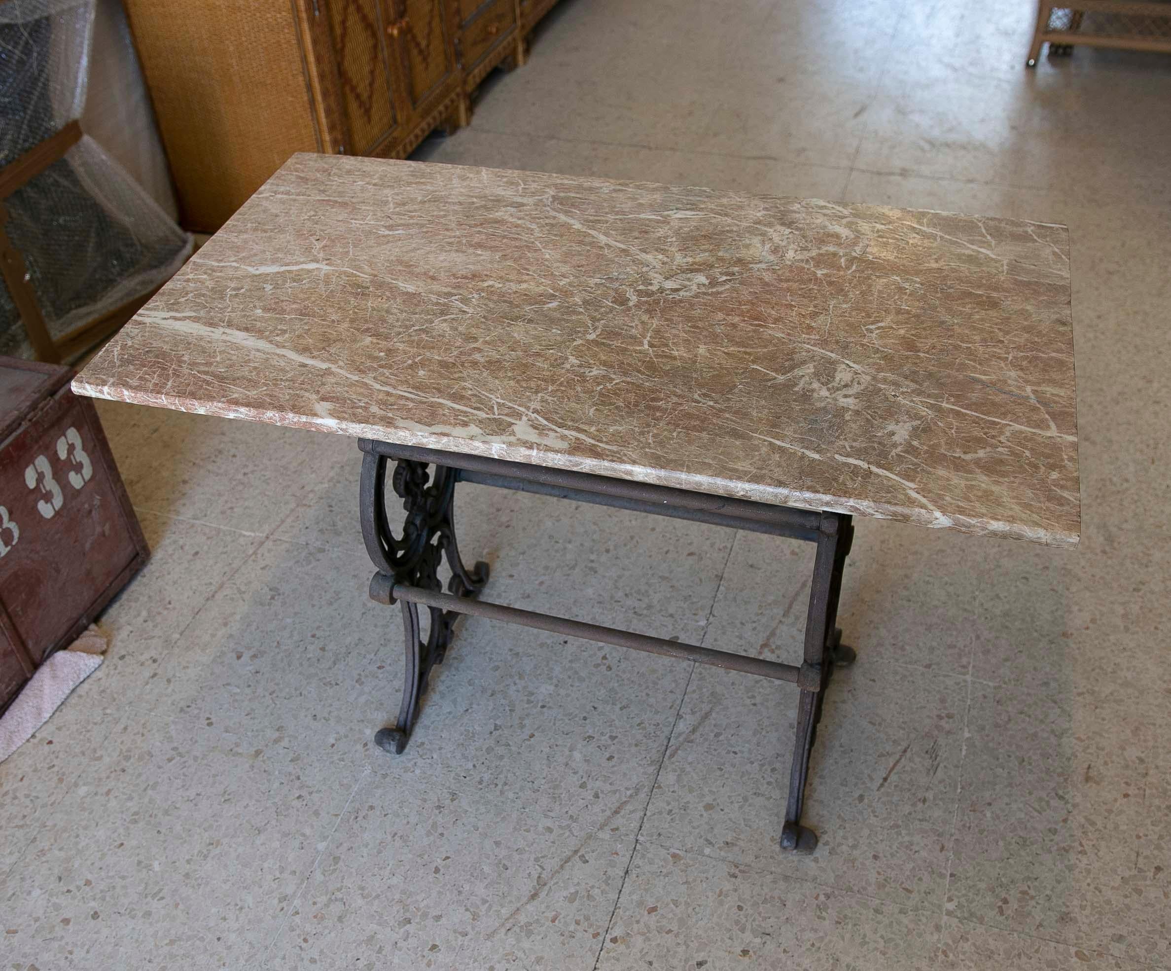 20th Century 1970s Garden Table with Marble Top and Iron Base  For Sale