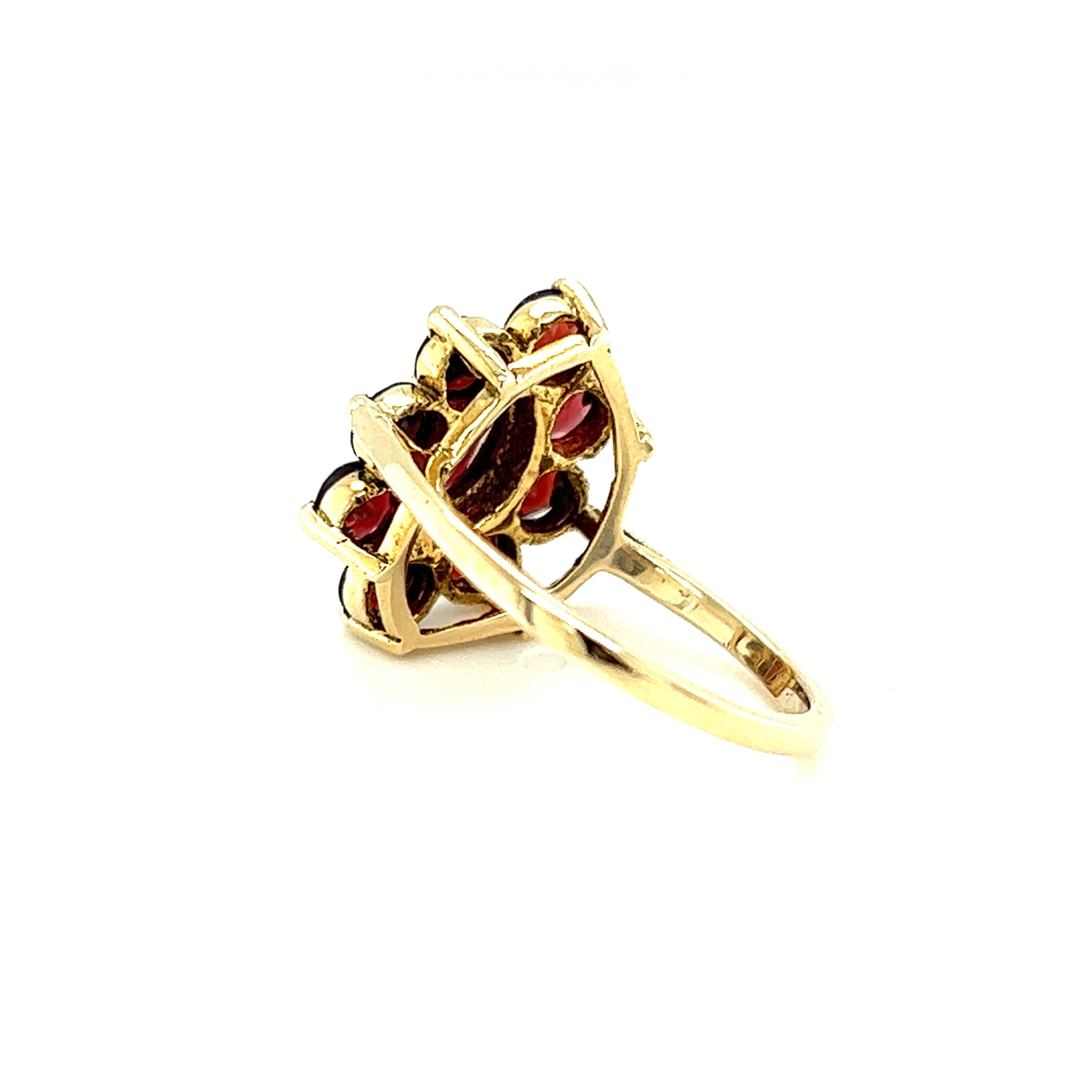 Marquise Cut 1970s Garnet Cluster Ring in 14K Yellow Gold