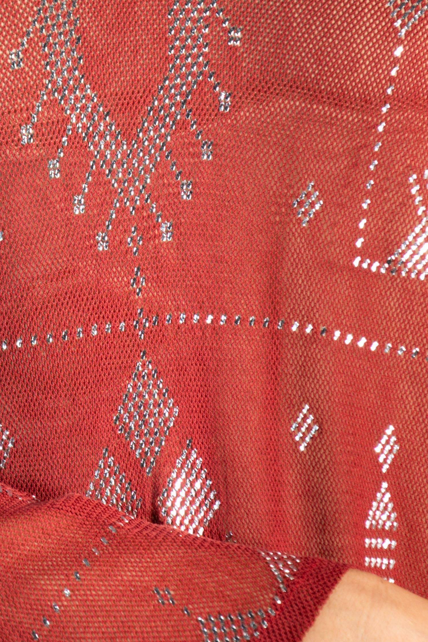 1970S Garnet Red Cotton Egyptian Assuit Metal Embroidered Dress For Sale 5