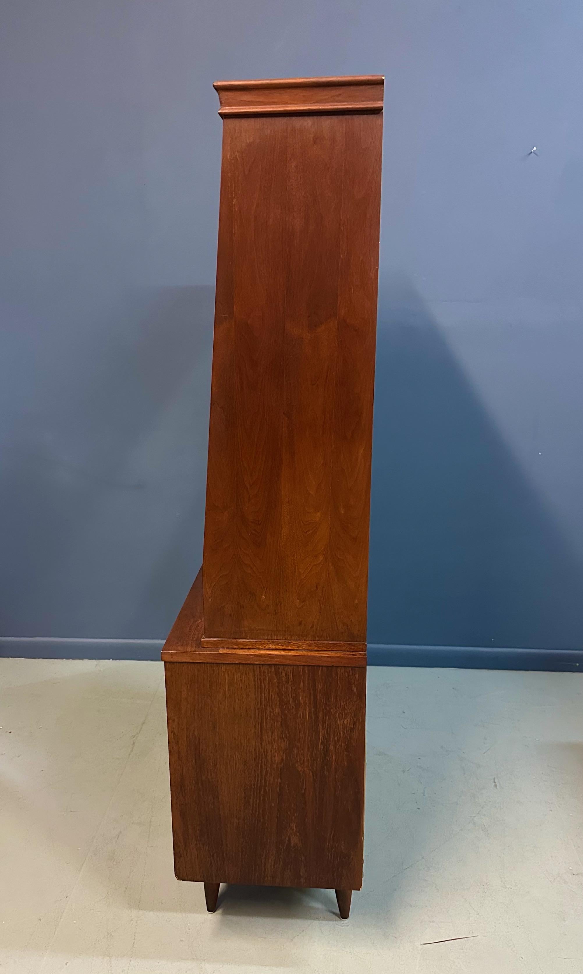 North American 1970s Garrison Mid Century Walnut 2 Door China Cabinet For Sale