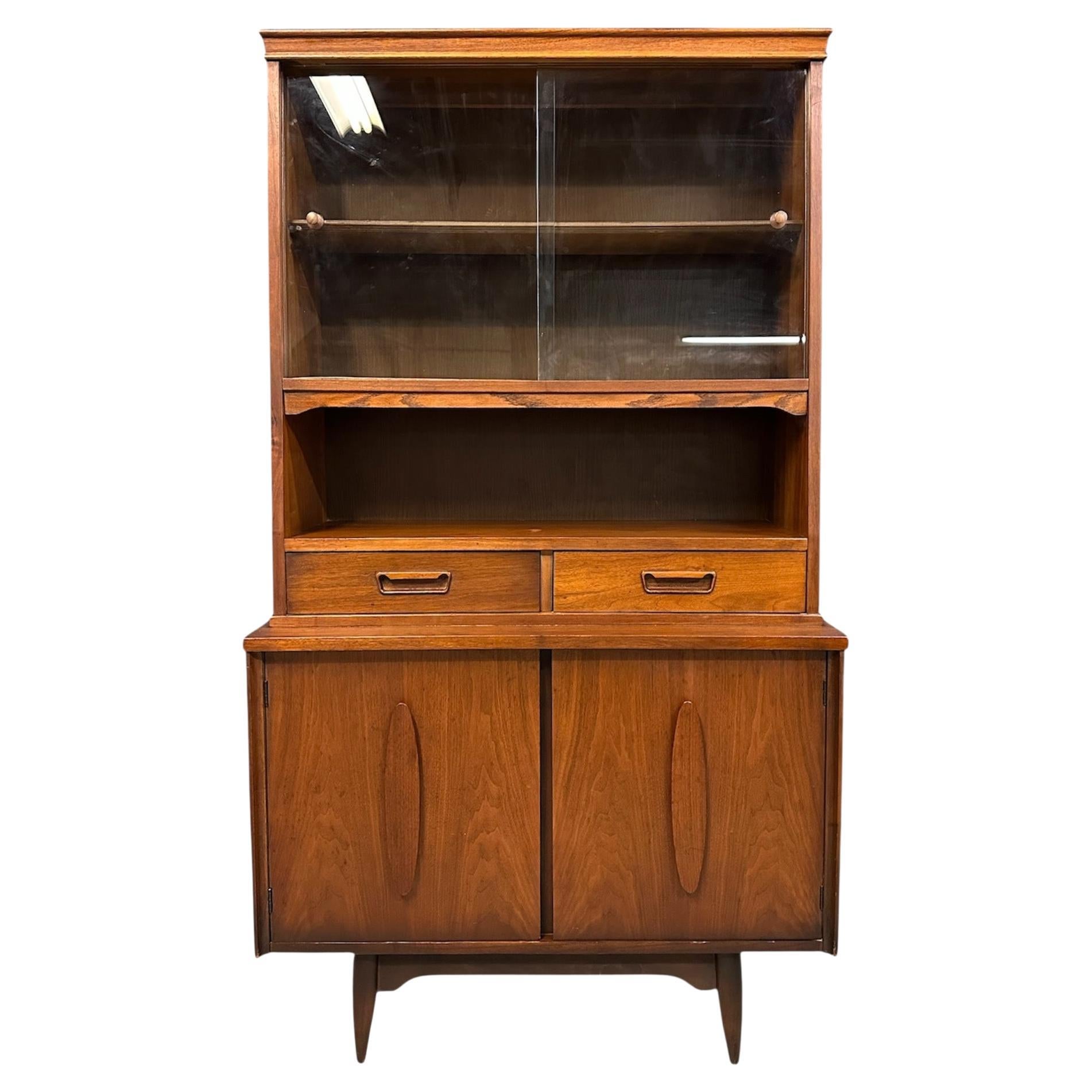 1970s Garrison Mid Century Walnut 2 Door China Cabinet For Sale