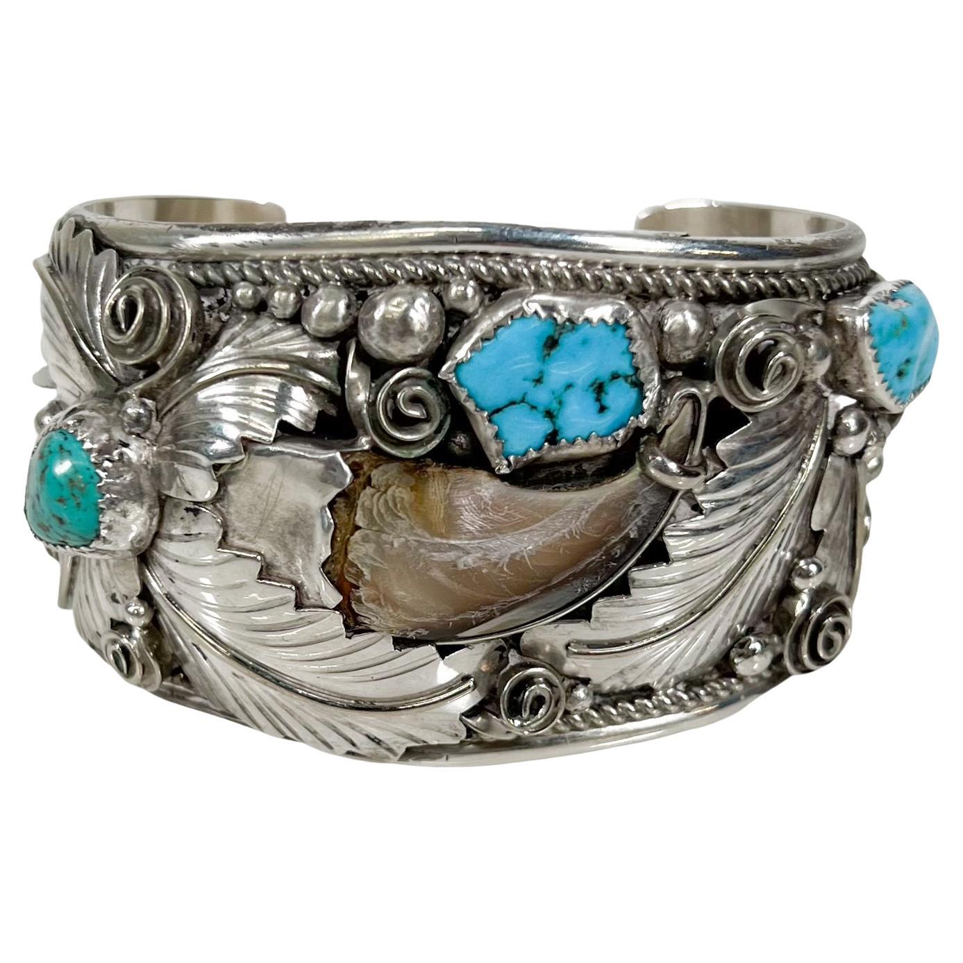 Brazalete de plata de ley de los años 70 Gary Edwards Brazalete de plata de ley de los nativos americanos navajos con piedras