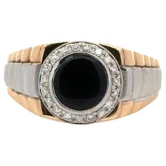 Bague 'Rolex' en or jaune et blanc 14 carats, diamants et onyx pour homme, années 1970