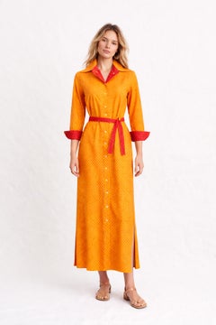 1970s Geoffrey Beene Cotton Shirtwaist Dress with Orange Daisy Print