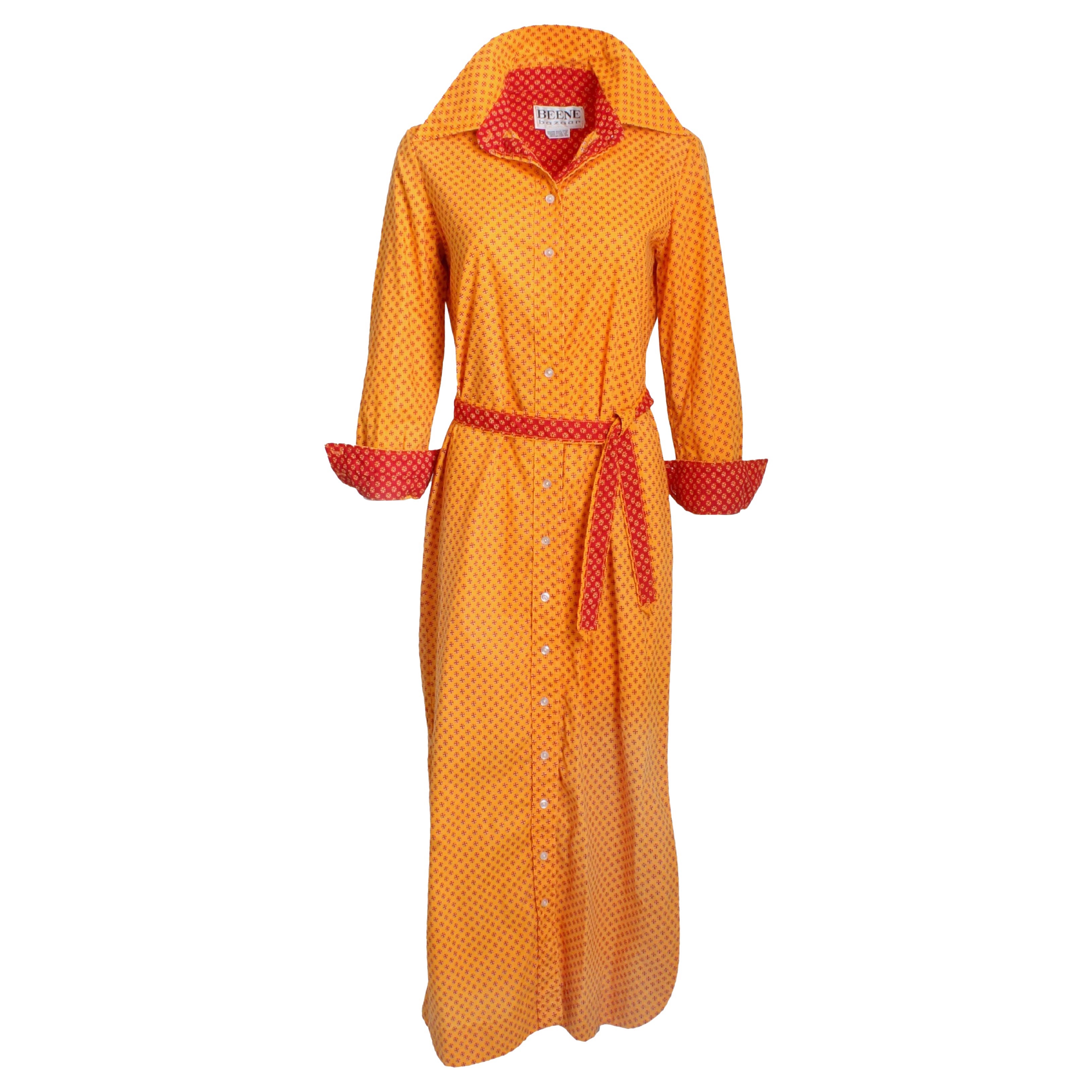 1970s Geoffrey Beene Cotton Shirtwaist Dress with Orange Daisy Print