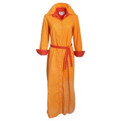 1970s Geoffrey Beene Cotton Shirtwaist Dress with Orange Daisy Print