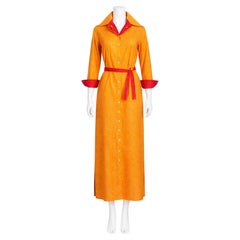 1970s Geoffrey Beene Cotton Shirtwaist Dress with Orange Daisy Print
