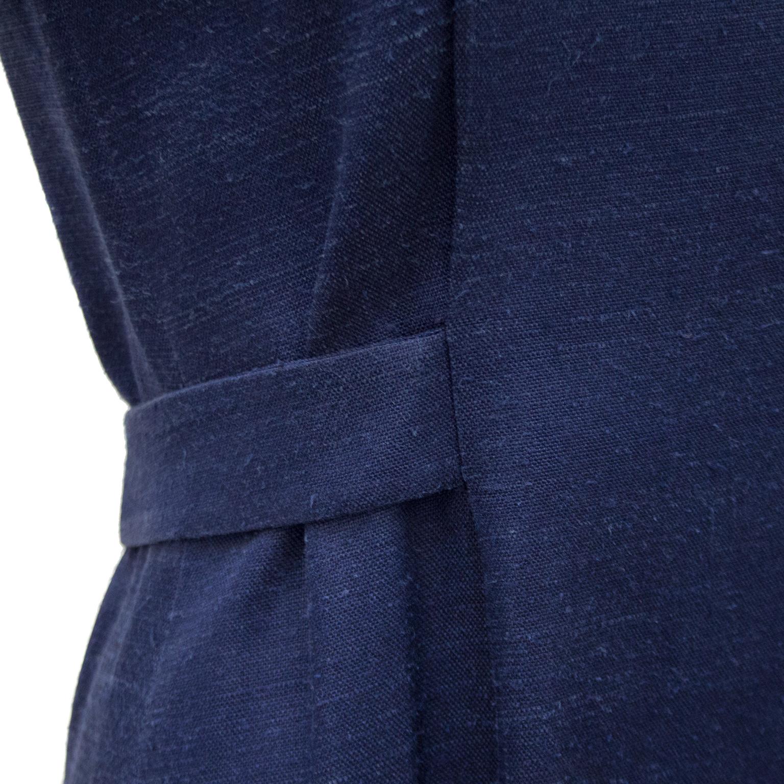 1970's Geoffrey Beene Demi Couture Navy Raw Silk Day Dress In Good Condition For Sale In Toronto, Ontario
