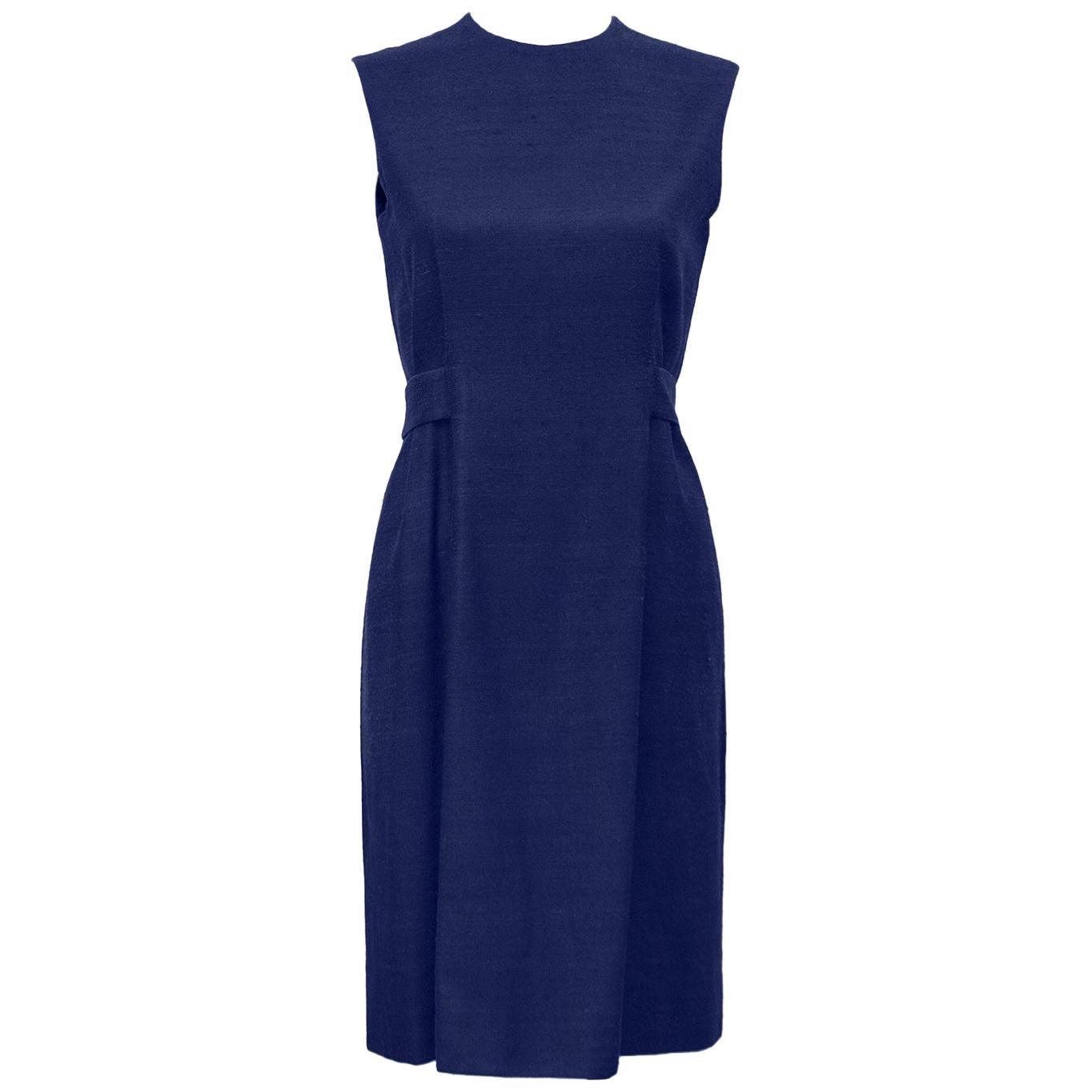 1970's Geoffrey Beene Demi Couture Navy Raw Silk Day Dress For Sale