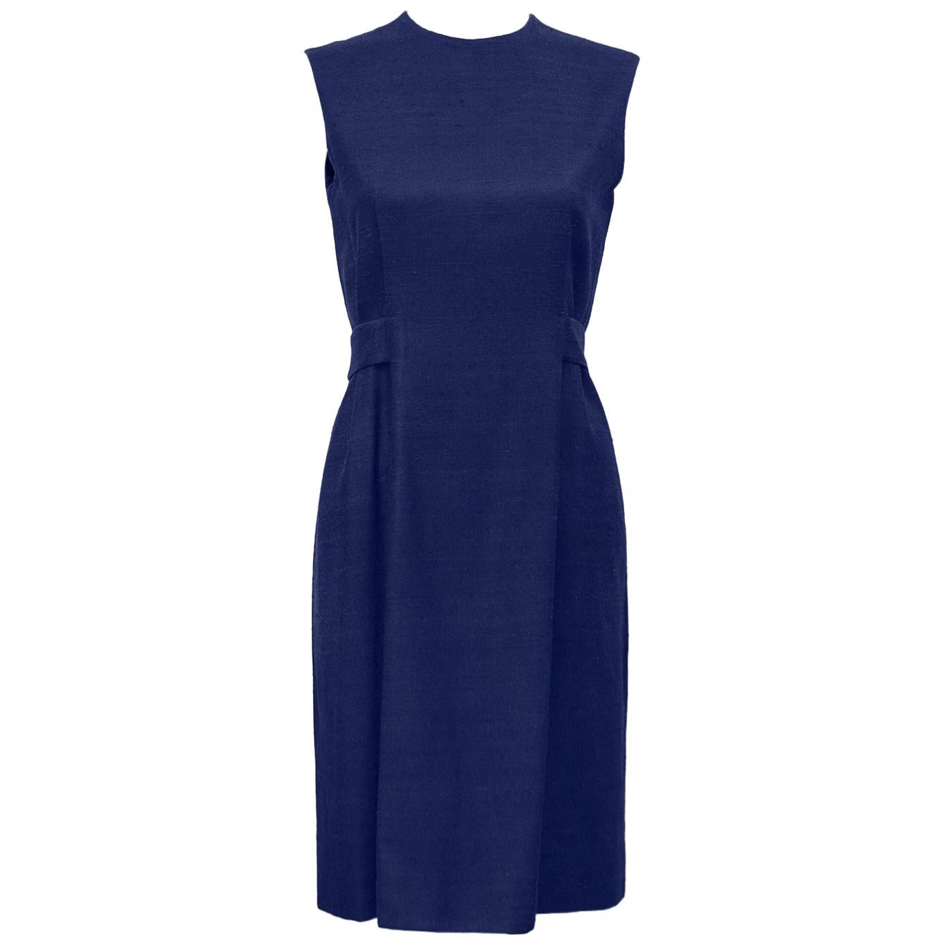 1970's Geoffrey Beene Demi Couture Navy Raw Silk Day Dress For Sale at ...