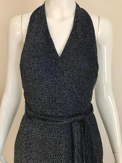 Geoffrey Beene Marineblaues Metallic-Halterkleid aus den 1970er Jahren