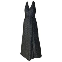 1970s Geoffrey Beene Navy Blue Metallic Halter Dress