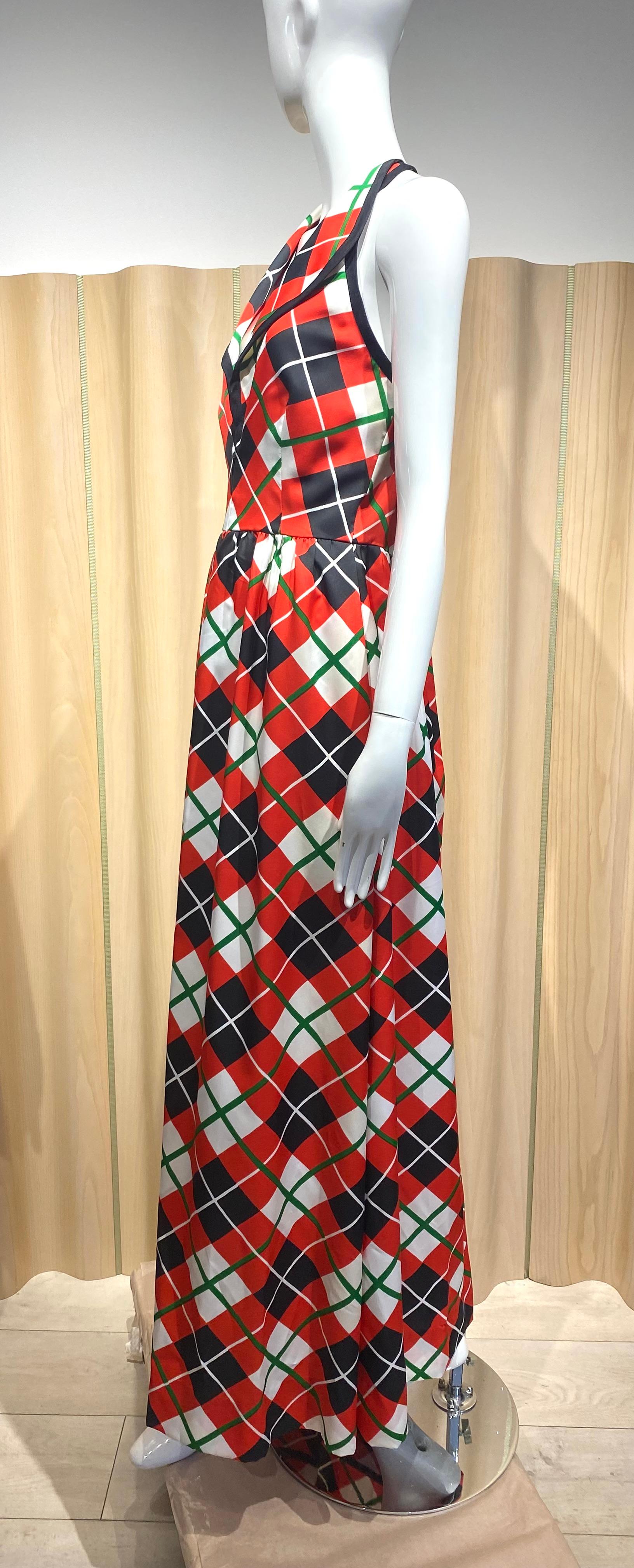 1970s GEOFFREY BEENE Plaid Halter Maxi Dress For Sale 1