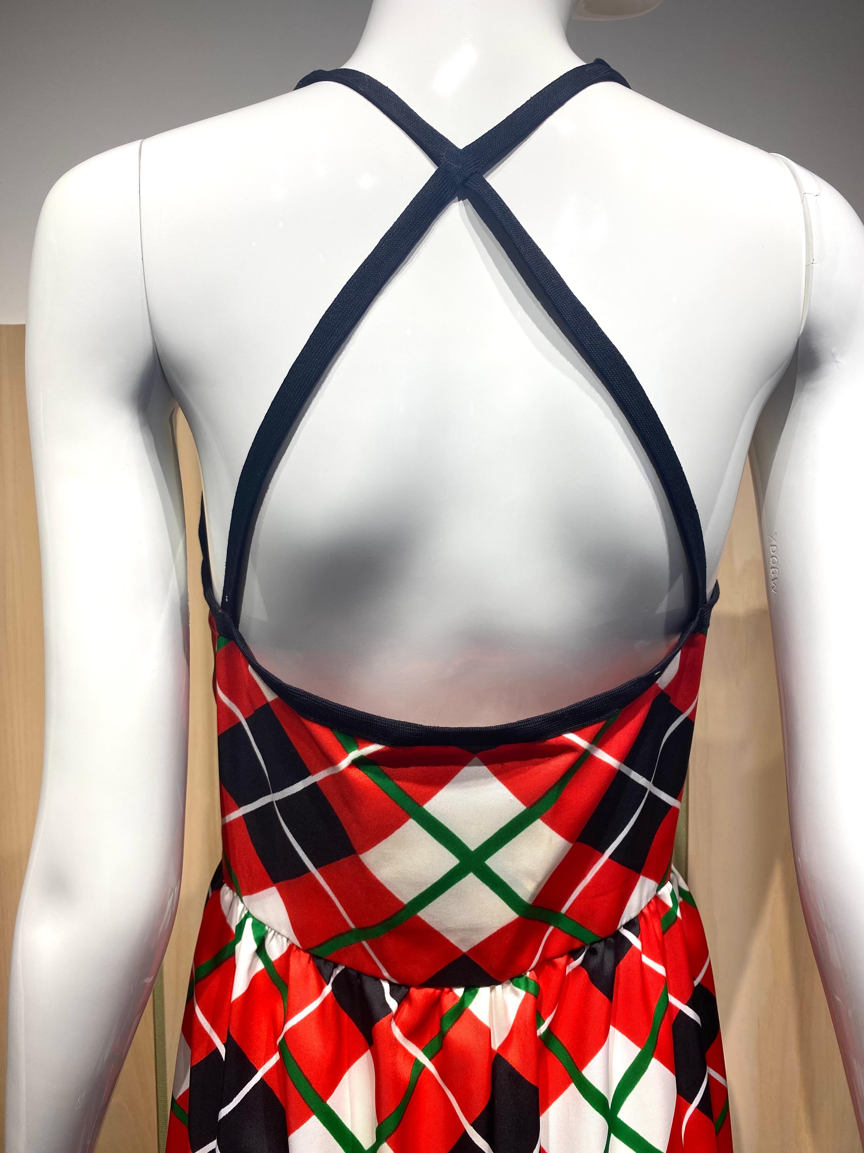 1970s GEOFFREY BEENE Plaid Halter Maxi Dress For Sale 1