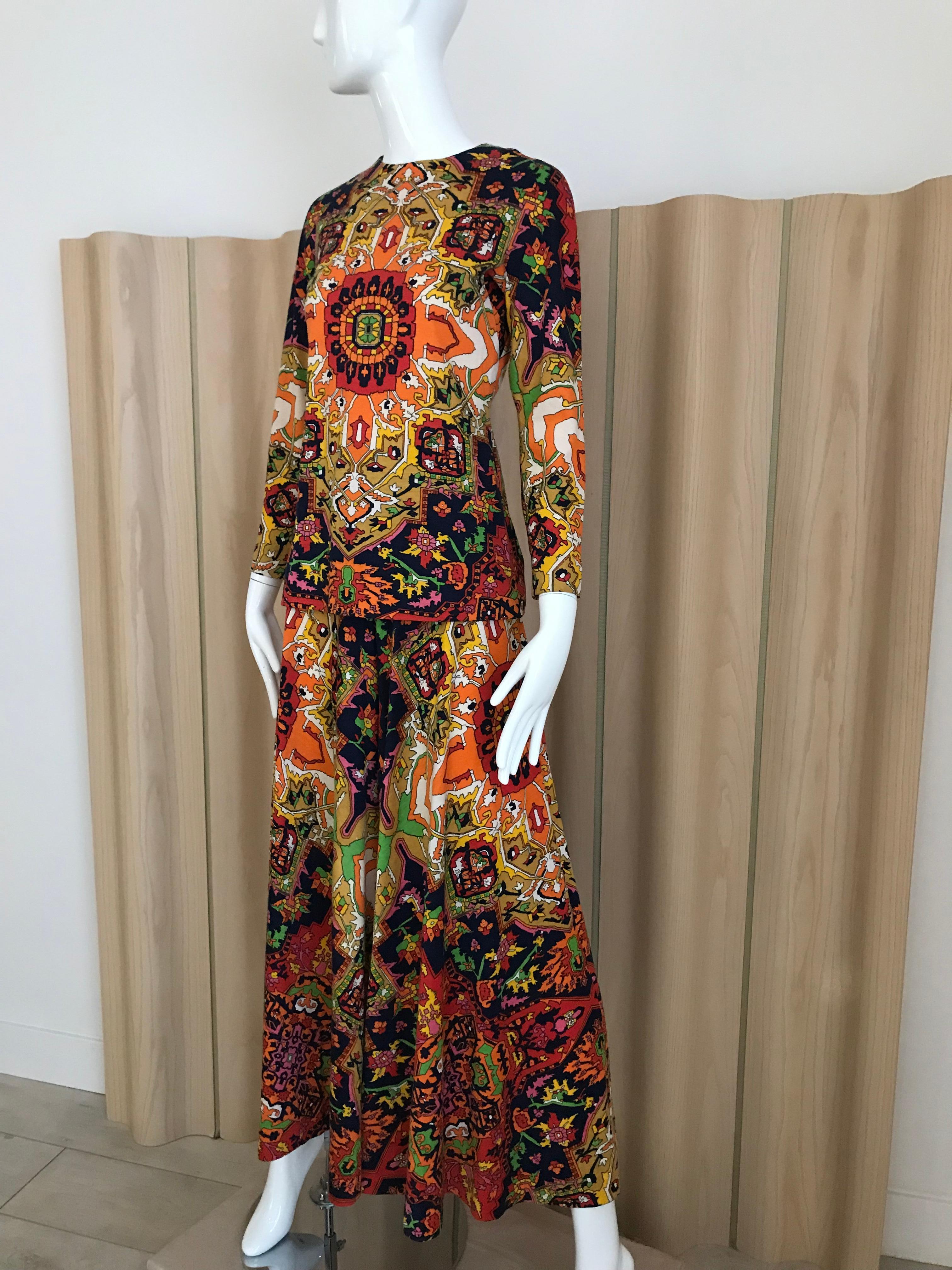 1970s Geoffrey Beene Psychadelic Print  Long Sleeve Knit Top and Palazzo Pant In Excellent Condition In Beverly Hills, CA