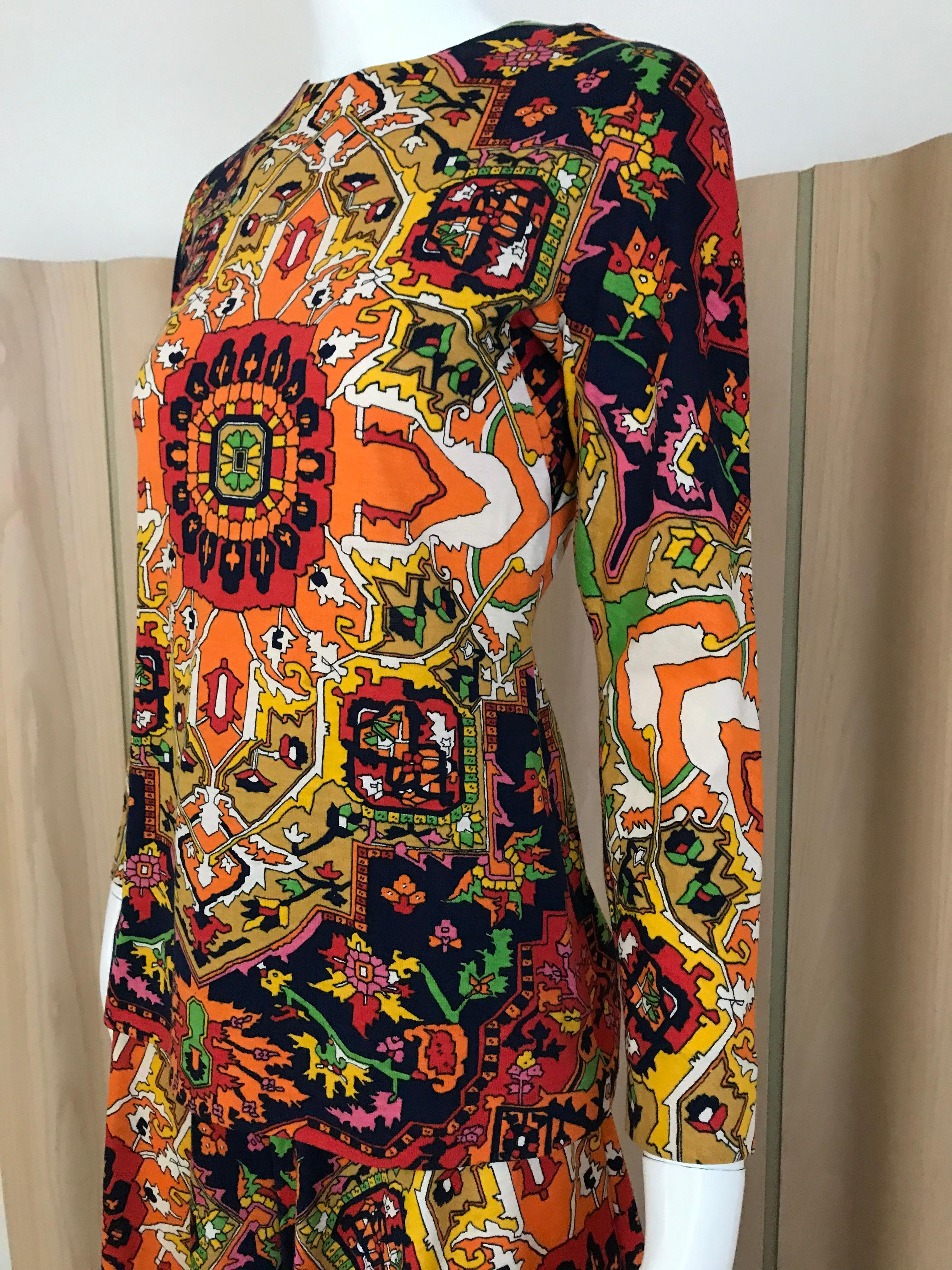 Women's 1970s Geoffrey Beene Psychadelic Print  Long Sleeve Knit Top and Palazzo Pant