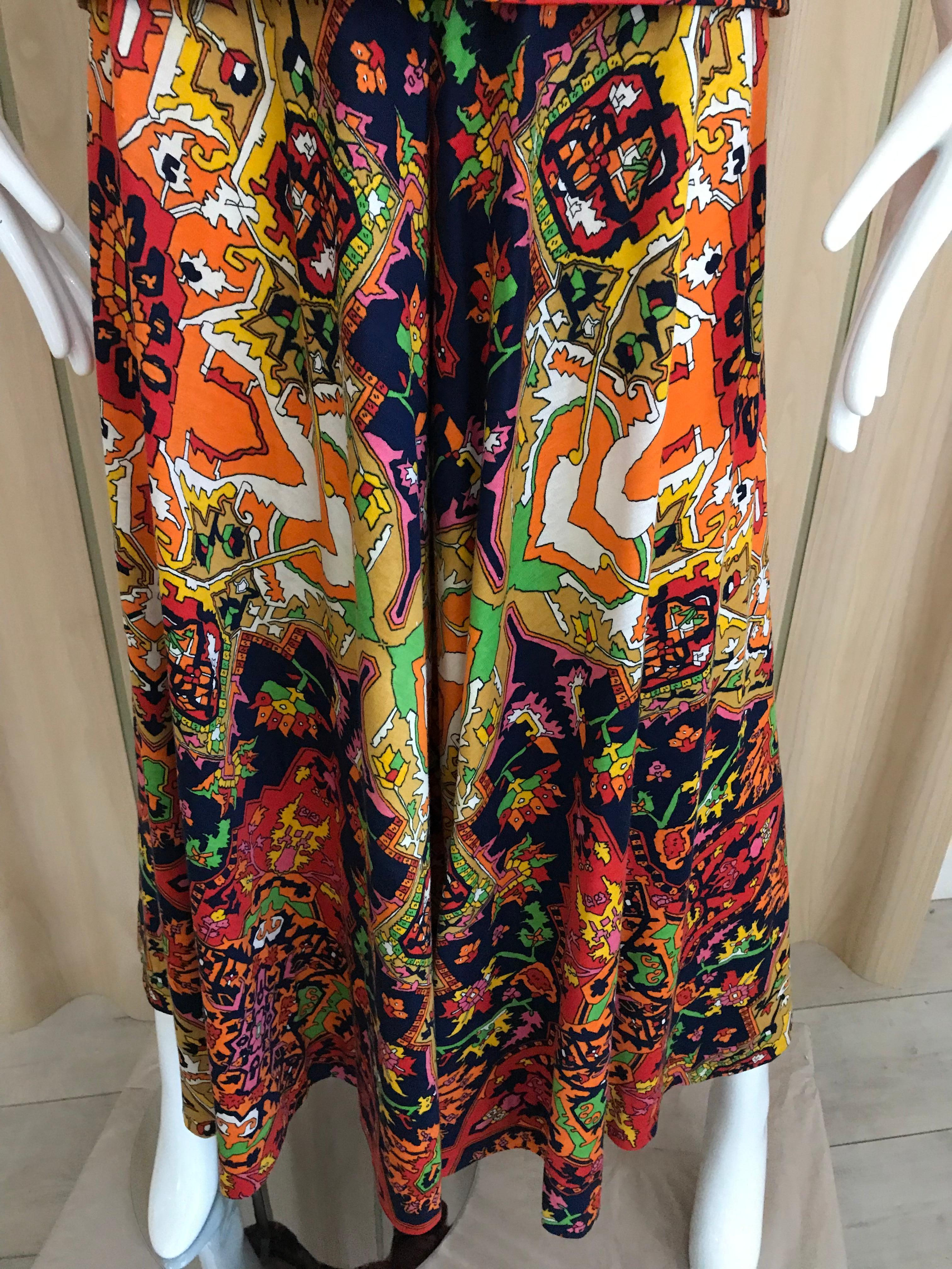 1970s Geoffrey Beene Psychadelic Print  Long Sleeve Knit Top and Palazzo Pant 1