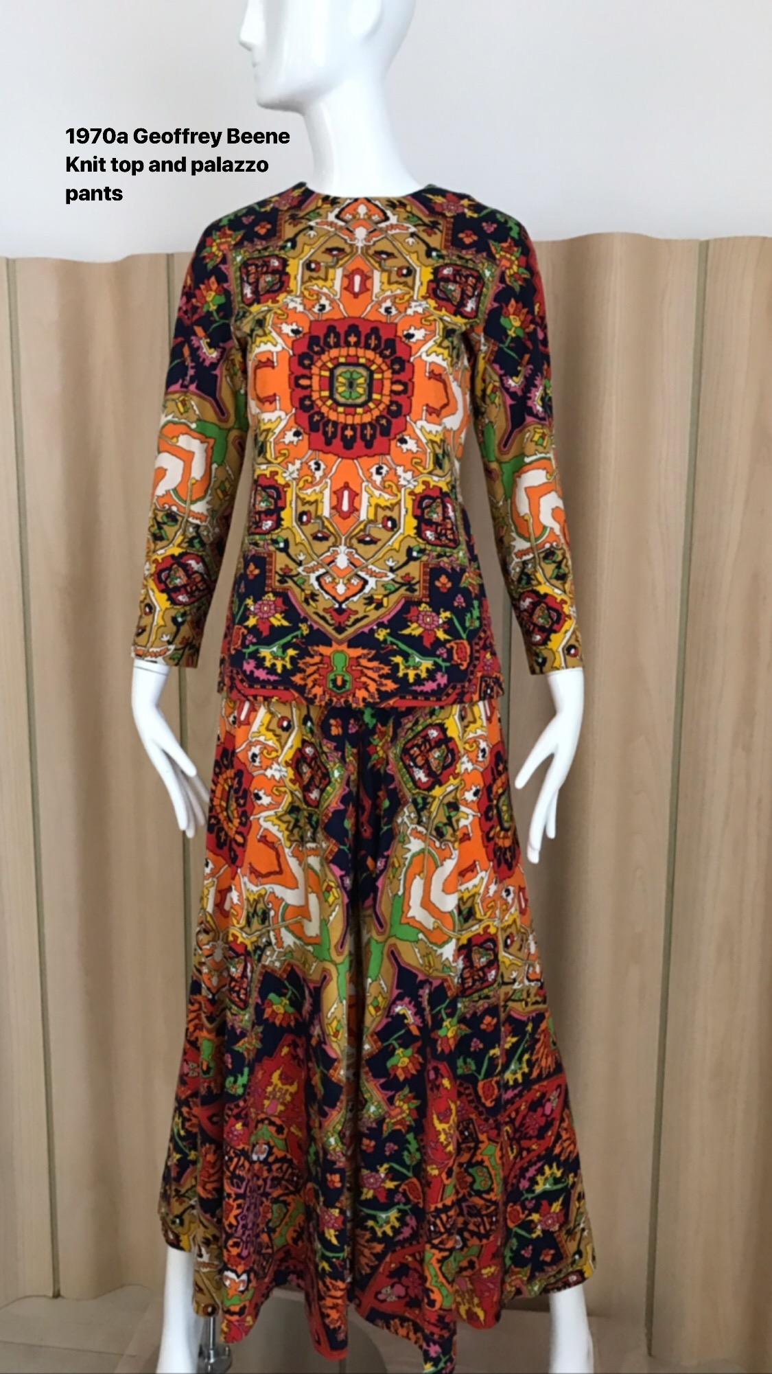 1970s Geoffrey Beene Psychadelic Print  Long Sleeve Knit Top and Palazzo Pant 3