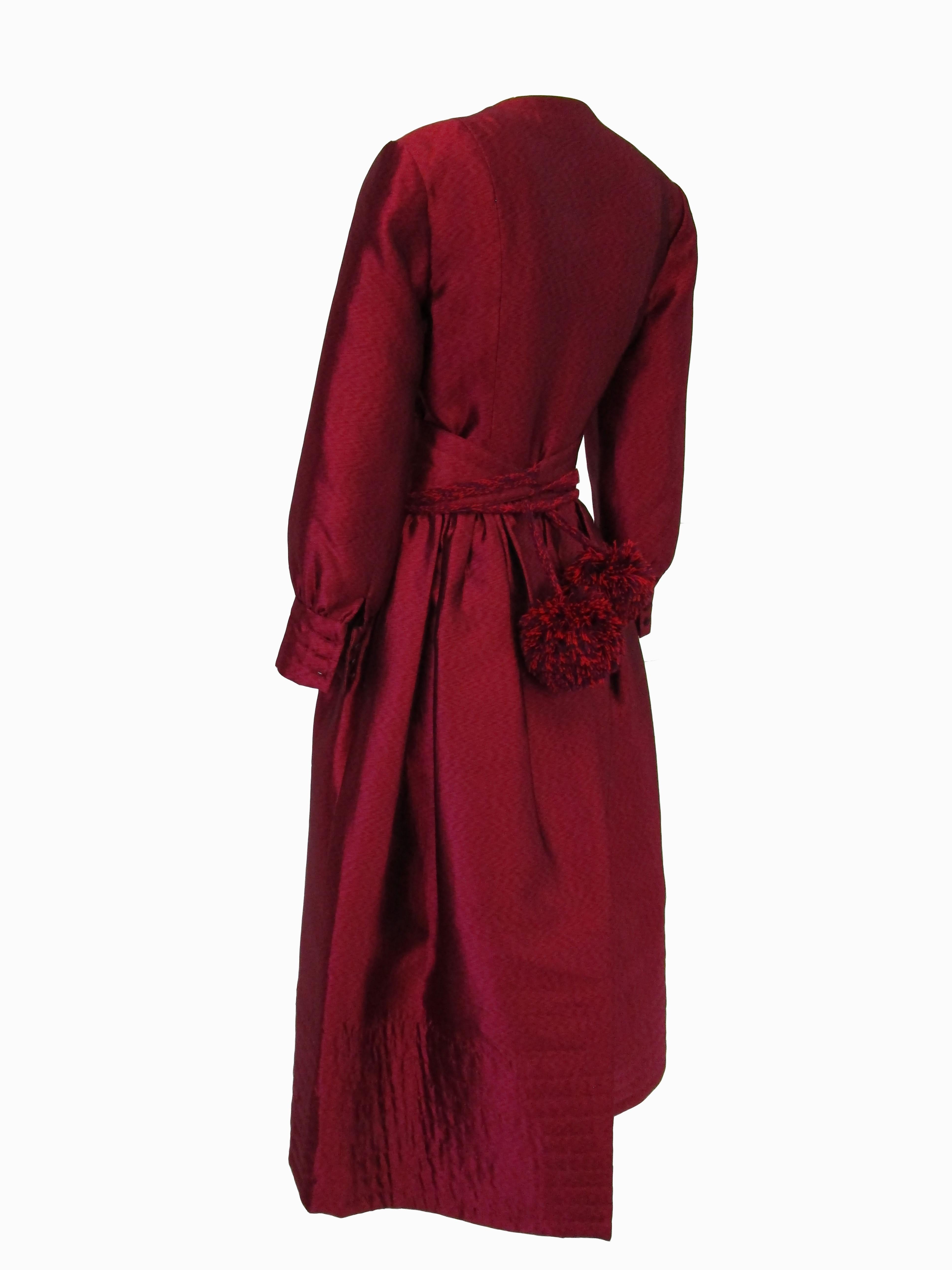 Women's 1970s Geoffrey Beene Raspberry Iridescent Silk Evening Dress W/ Pom-pom Belt  For Sale