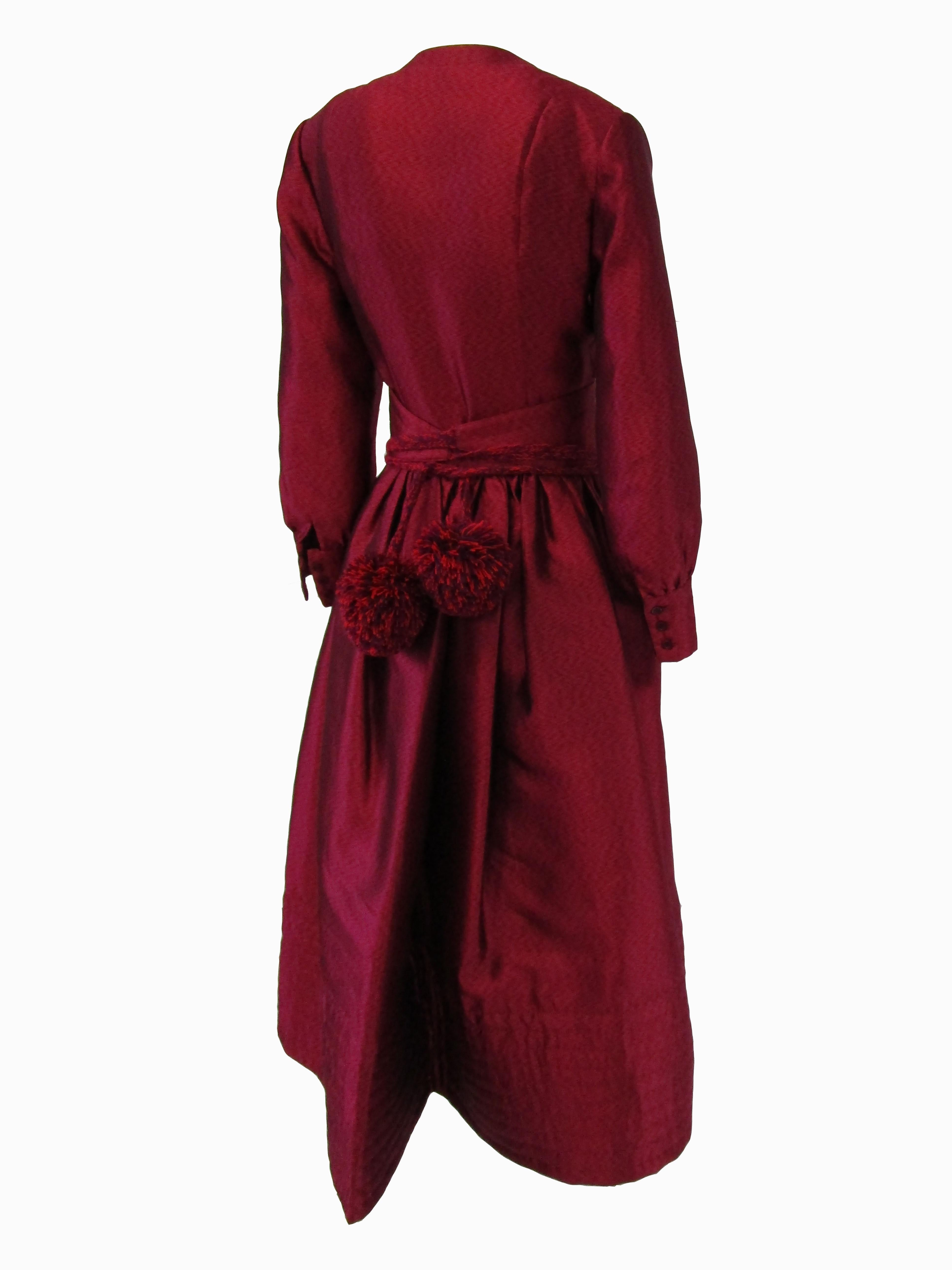 1970s Geoffrey Beene Raspberry Iridescent Silk Evening Dress W/ Pom-pom Belt  For Sale 1