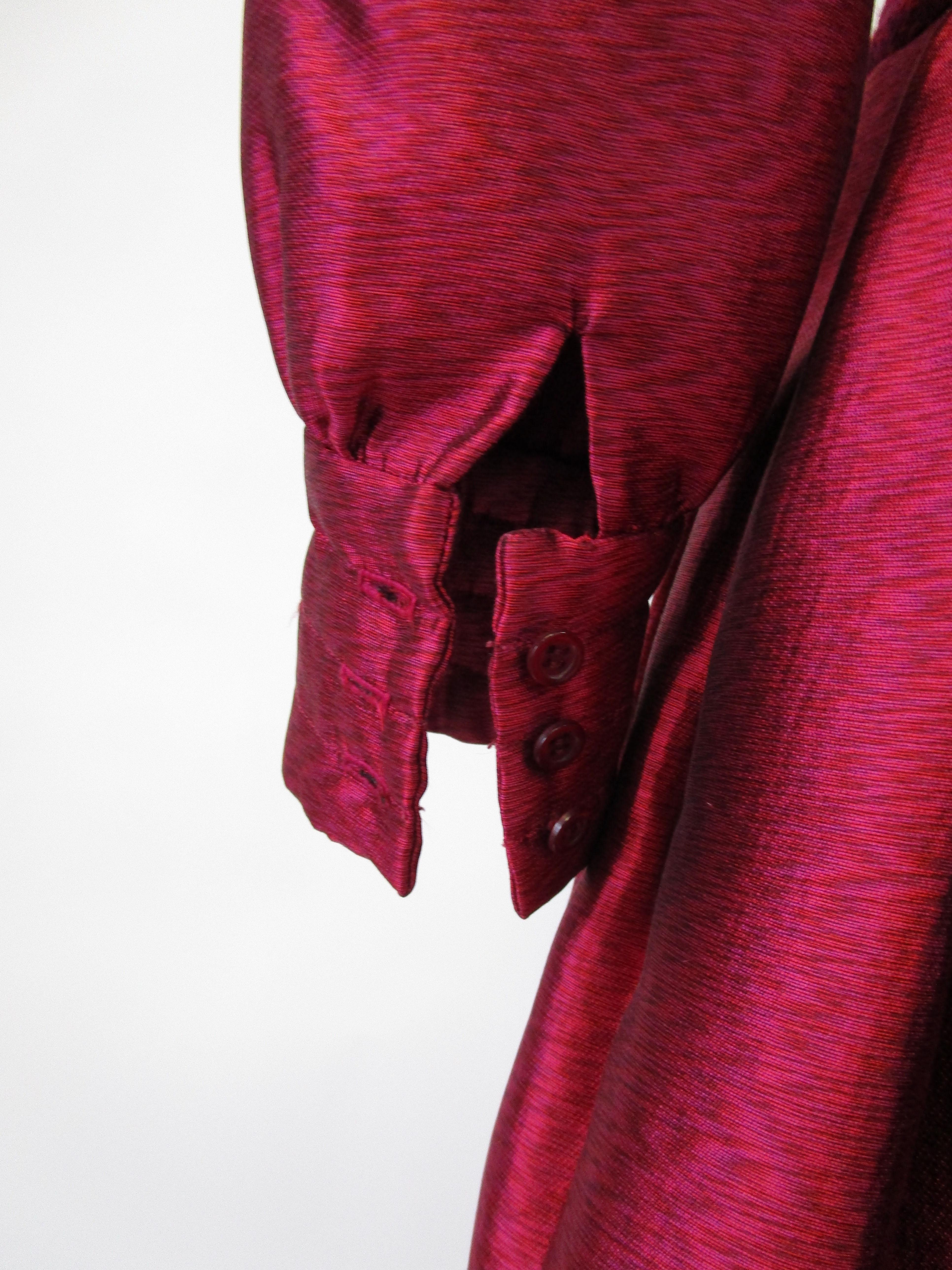 1970s Geoffrey Beene Raspberry Iridescent Silk Evening Dress W/ Pom-pom Belt  For Sale 3
