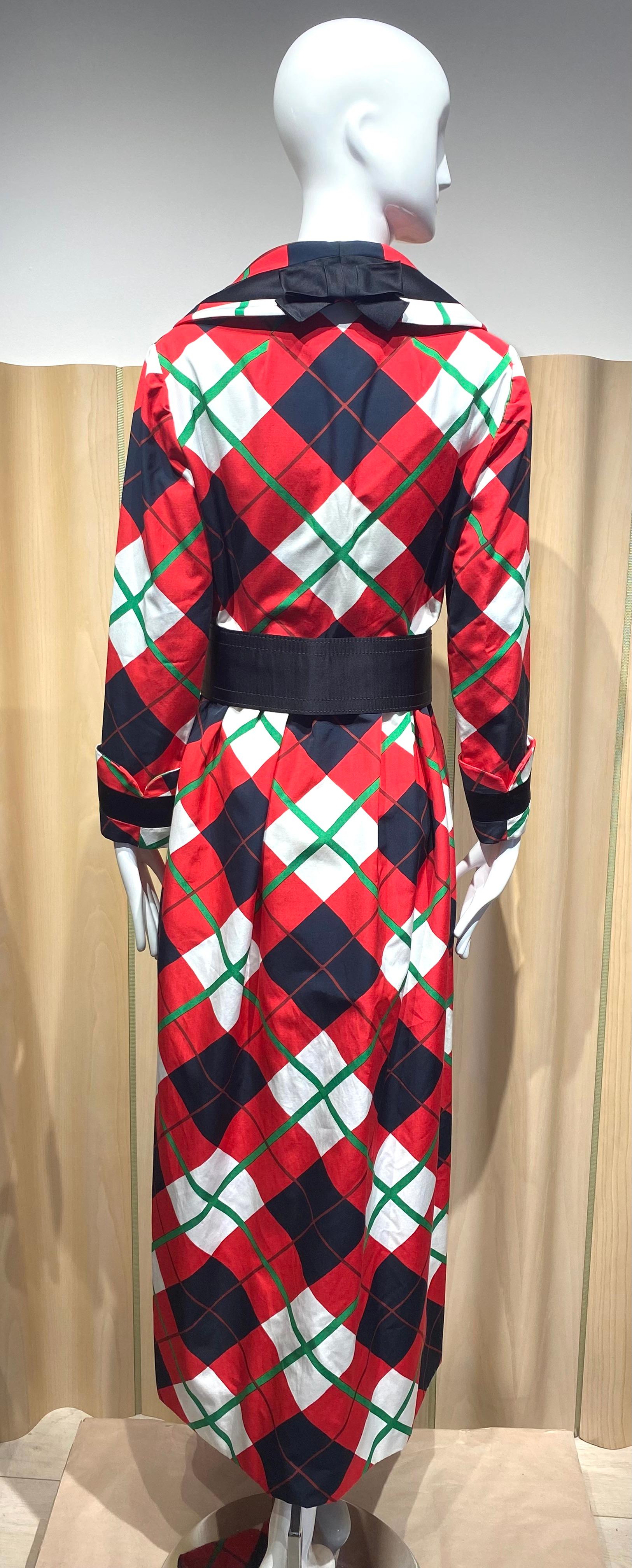 Women's 1970s Geoffrey Beene Red, Black, and Green Plaid Maxi Dress For Sale