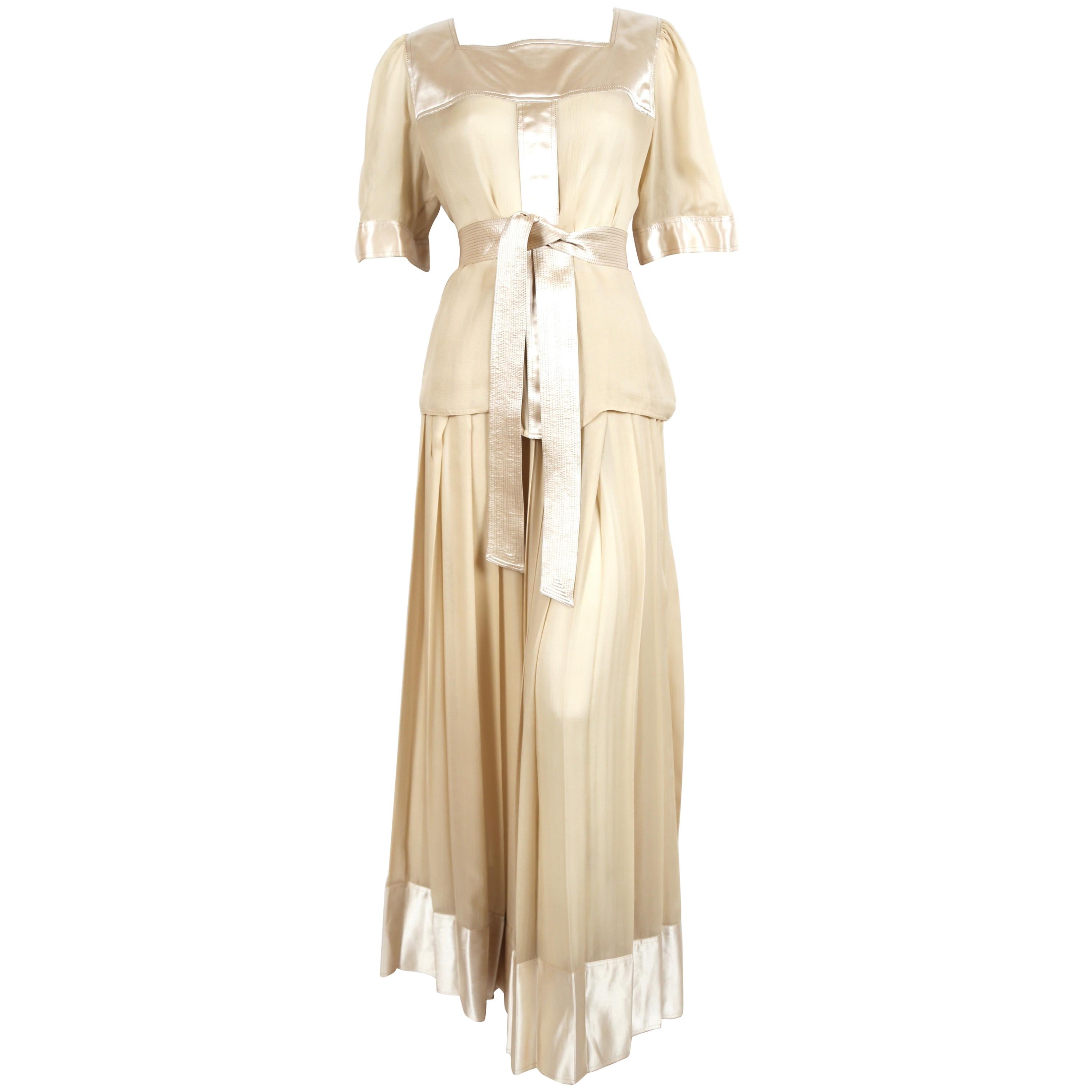1970's GEOFFREY BEENE silk blouse & skirt ensemble with metallic gold thread
