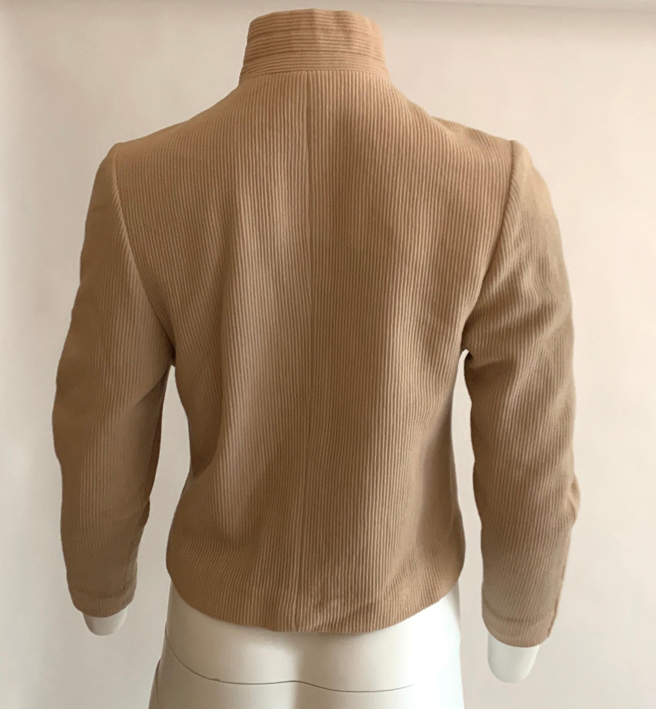 Brown 1970s Geoffrey Beene Tan Rib Knit Zip Front Jacket  For Sale