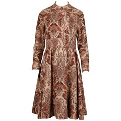 Vestido vintage de Geoffrey Beene de los años 70, de punto de lana con estampado de tapiz de paisley y mangas largas