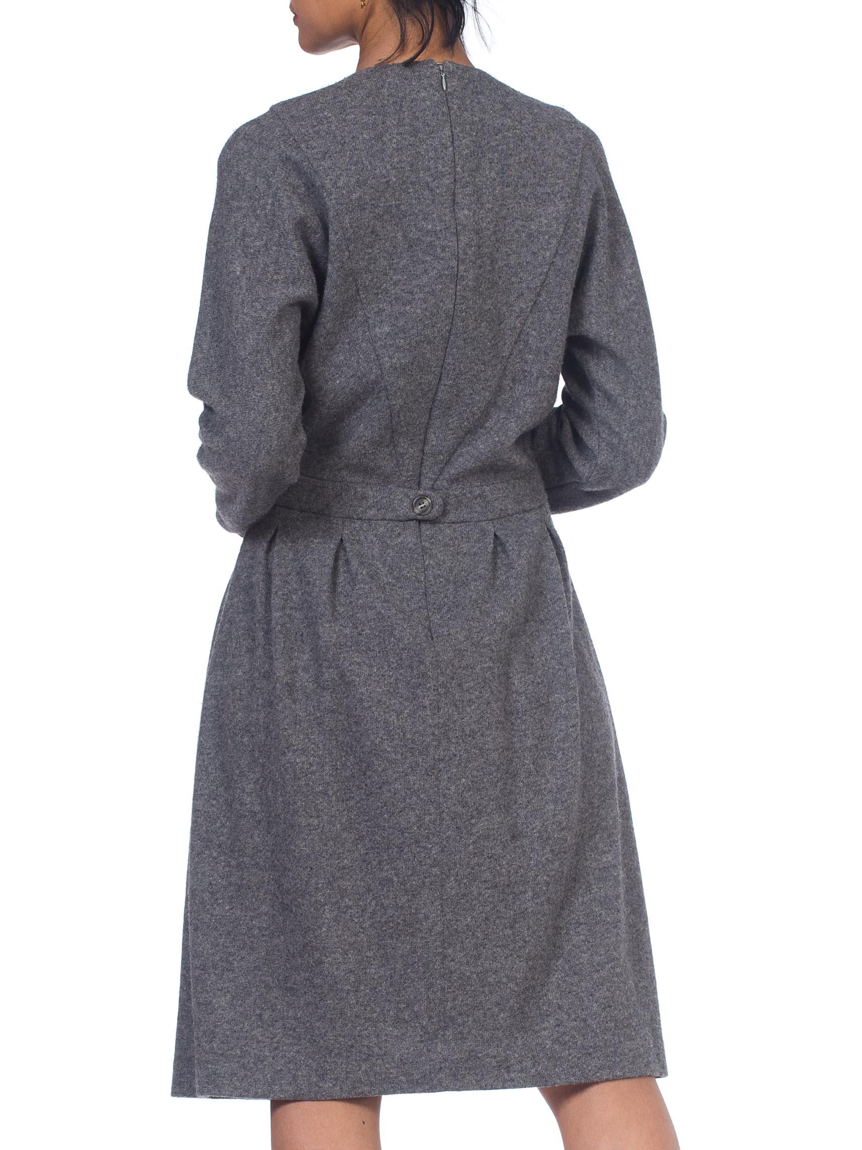 Gray 1980S GEOFFREY BEENE Grey Wool Knit Long Sleeve Sweater Dress With Partial Silk For Sale