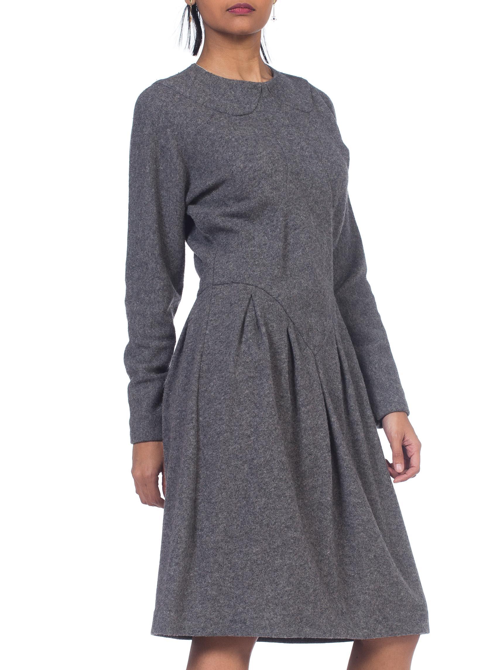 Women's 1980S GEOFFREY BEENE Grey Wool Knit Long Sleeve Sweater Dress With Partial Silk For Sale