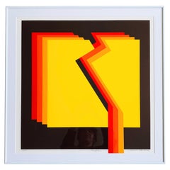 Serigrafía abstracta geométrica de los años 70 de Frank Rowland, titulada "Fanfarria"