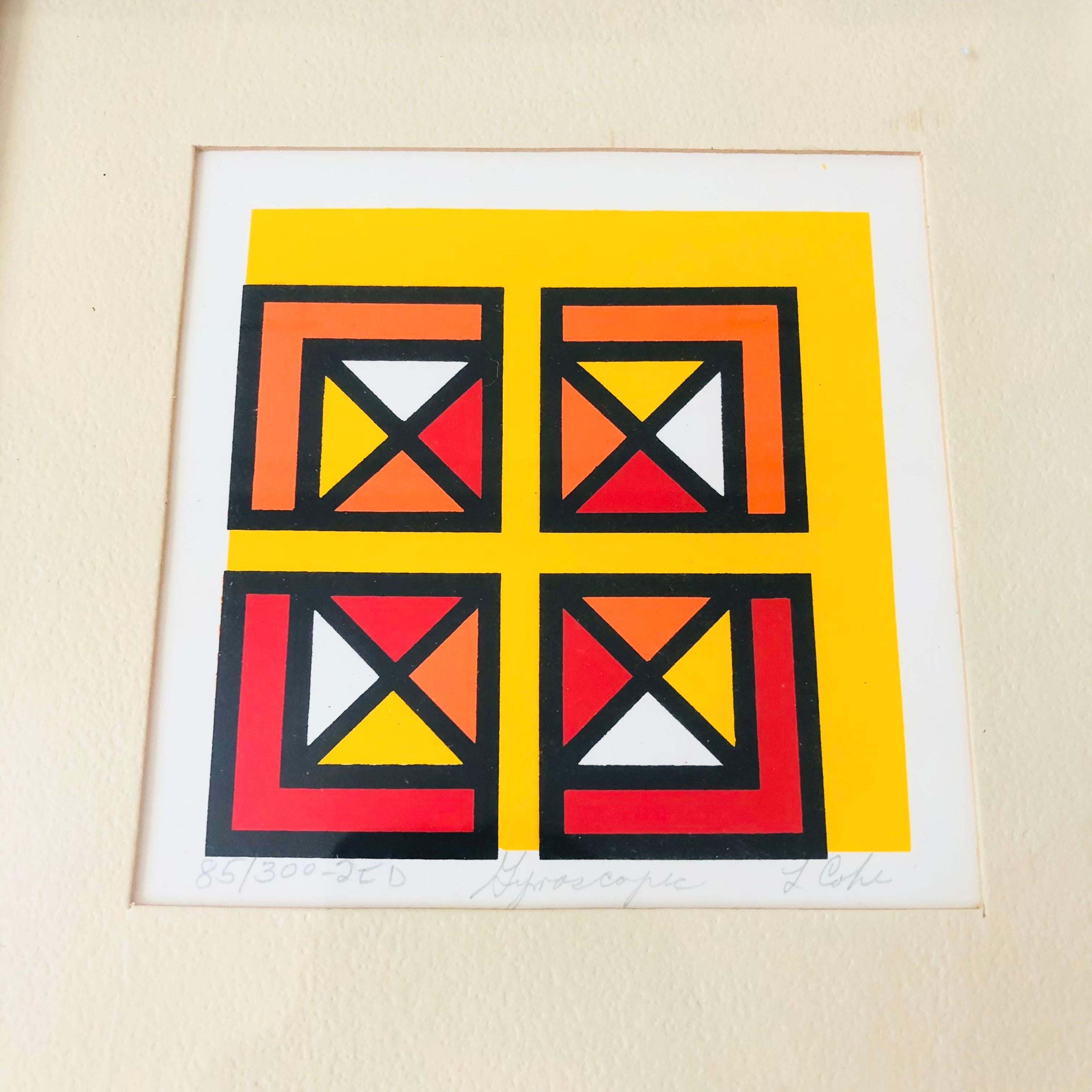 Mid-Century Modern 1970s Geometric Abstract Serigraph by L Cohe Titled 