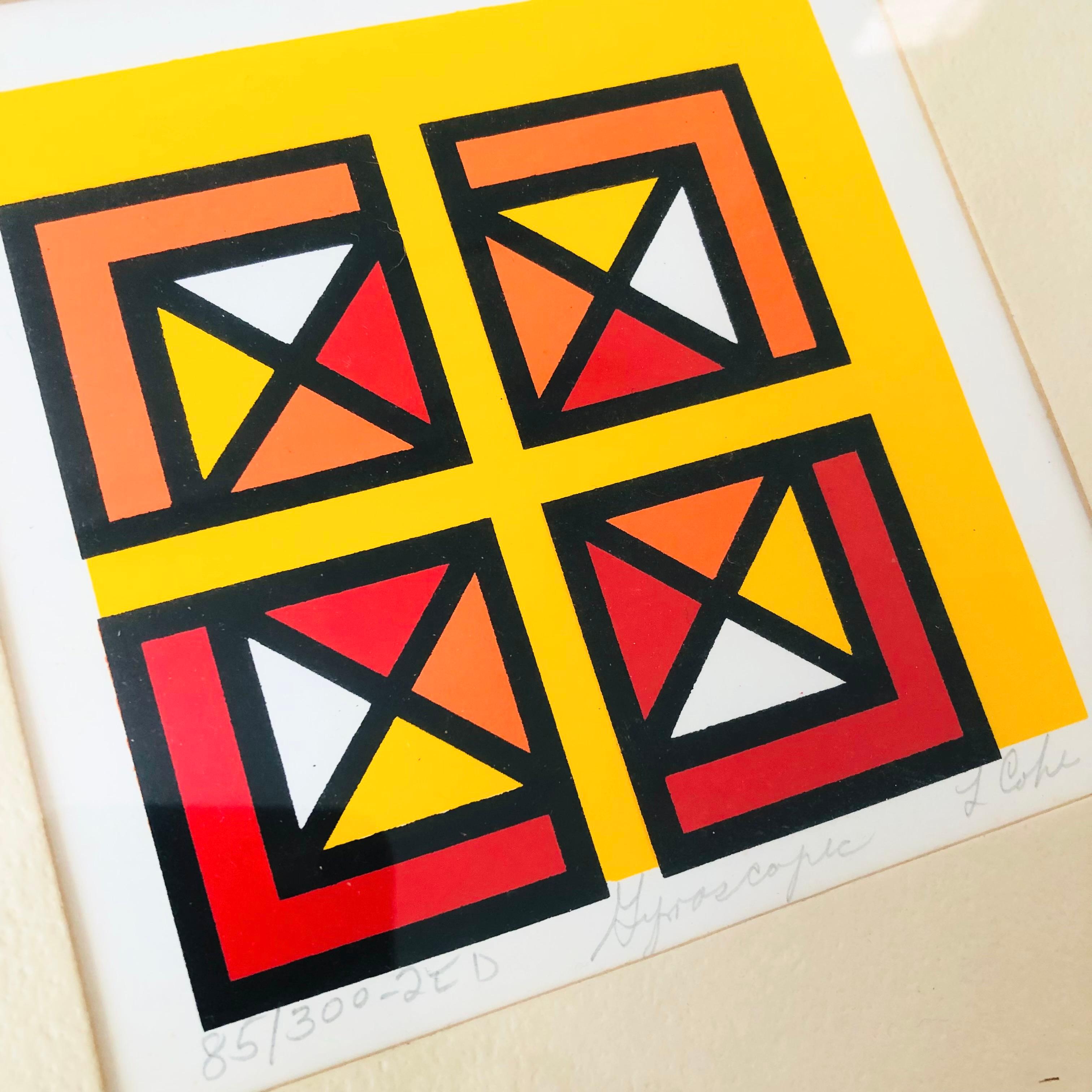 American 1970s Geometric Abstract Serigraph by L Cohe Titled 