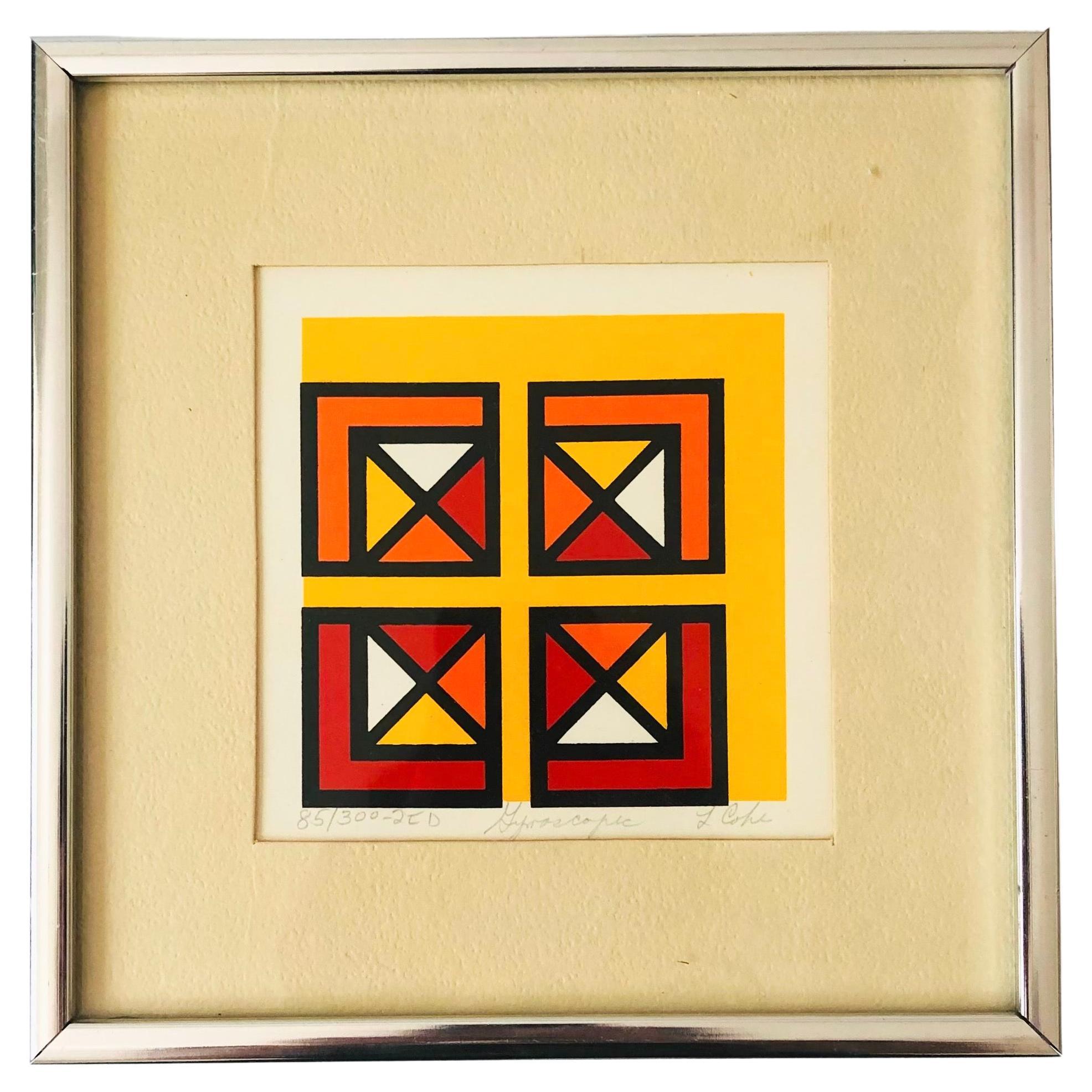 1970s Geometric Abstract Serigraph by L Cohe Titled "Gyroscopic"