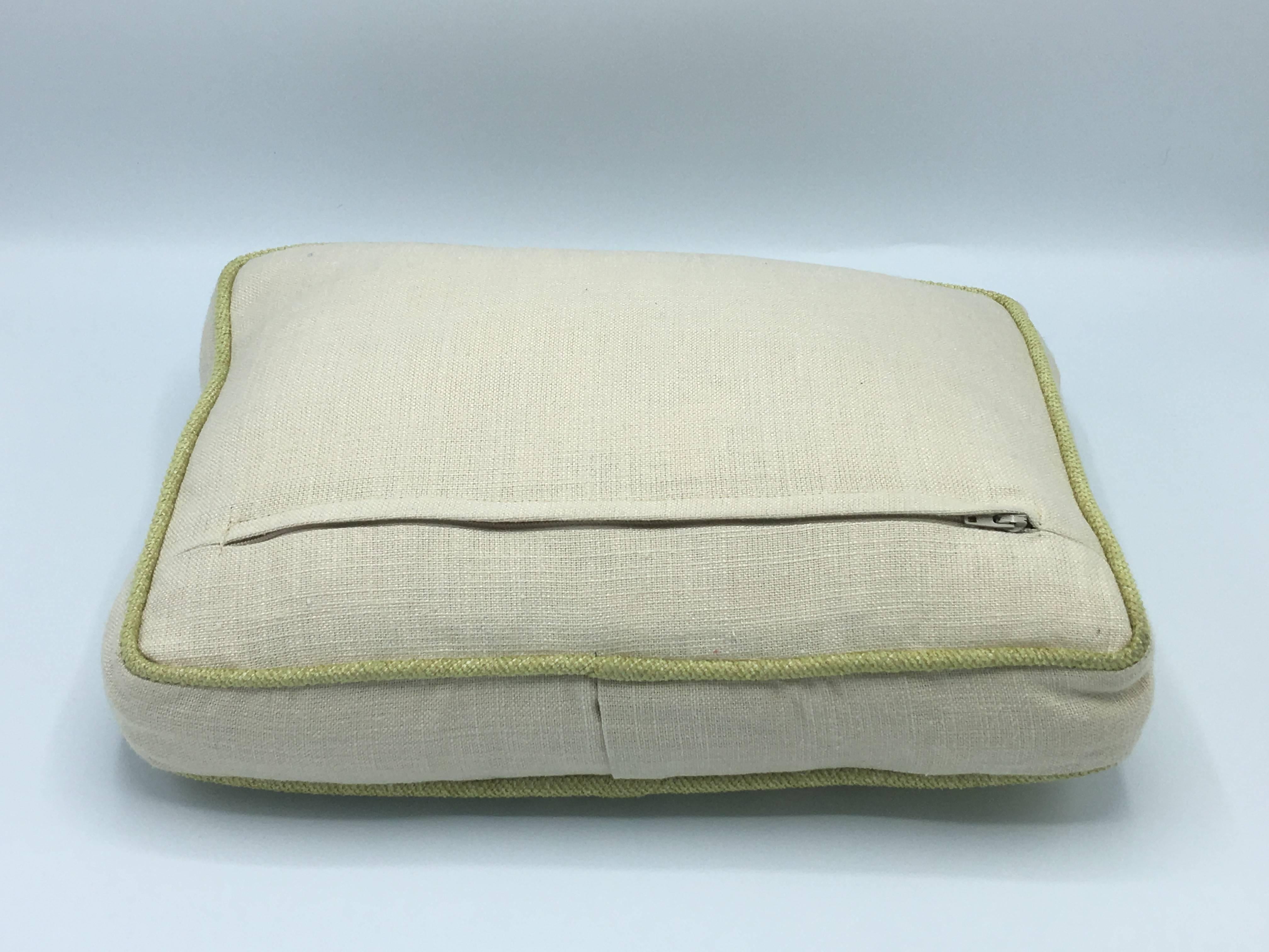 20th Century 1970s Geometric Blue and Green Needlepoint Pillow with Linen Backing For Sale