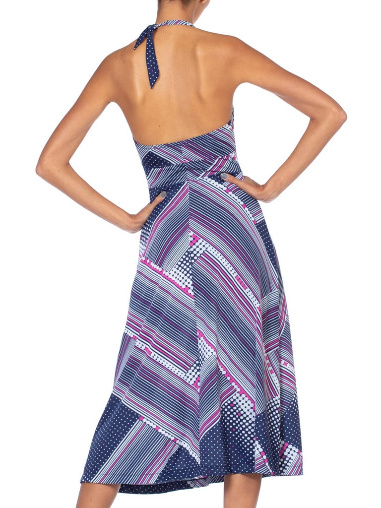 1970s Plunge Front Backless Halter Gathered Sides Jersey Dress main image 1