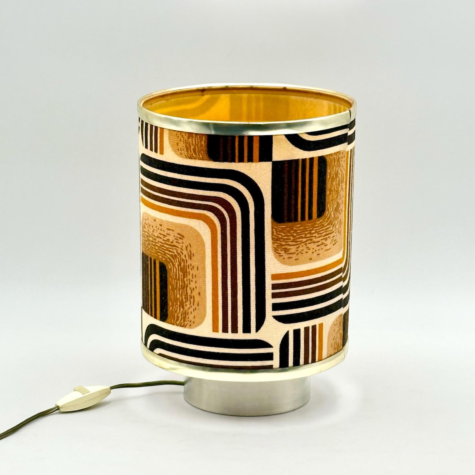 Space Age 1970s Geometric Fabric Table Lamp with Satin Metal Base For Sale