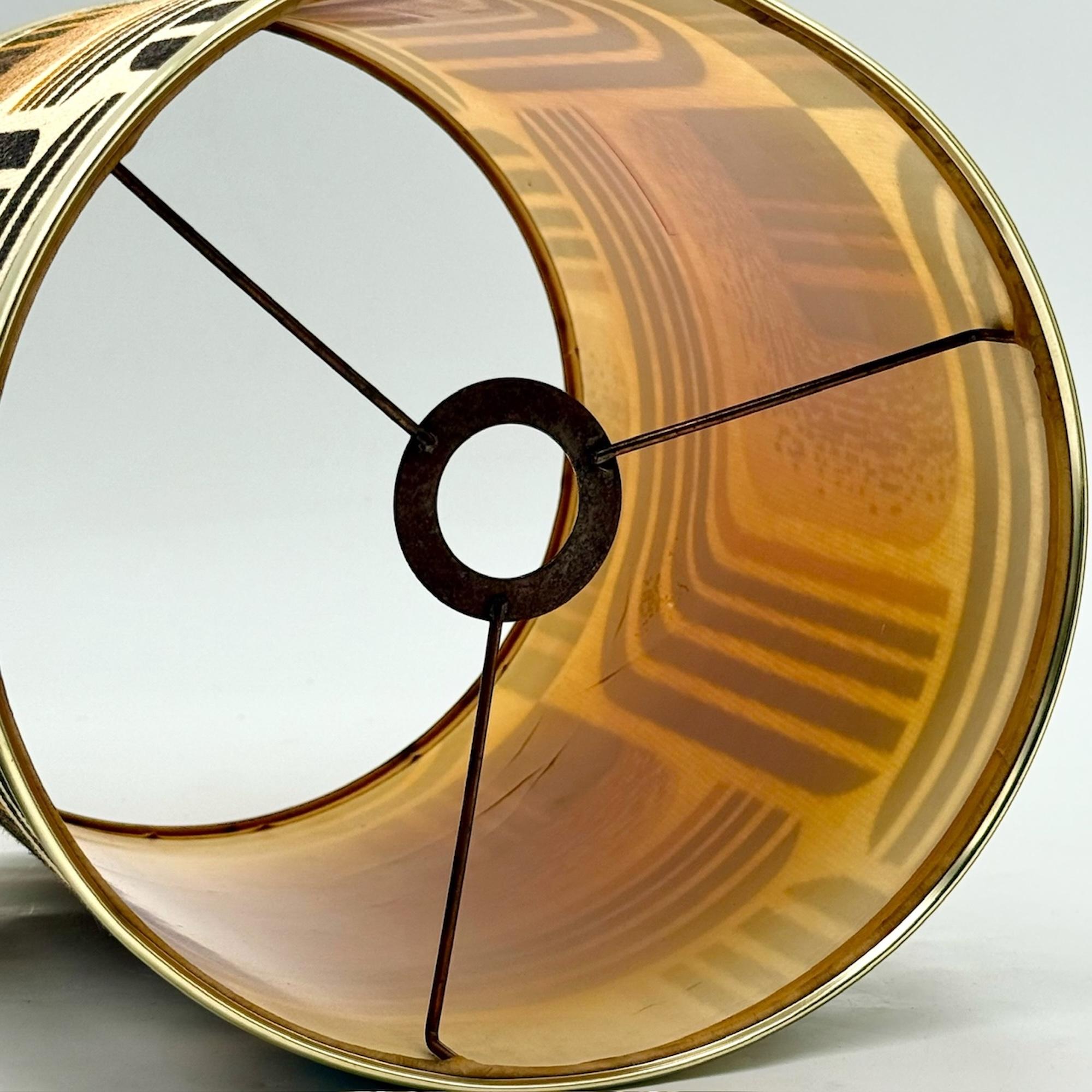 Late 20th Century 1970s Geometric Fabric Table Lamp with Satin Metal Base For Sale