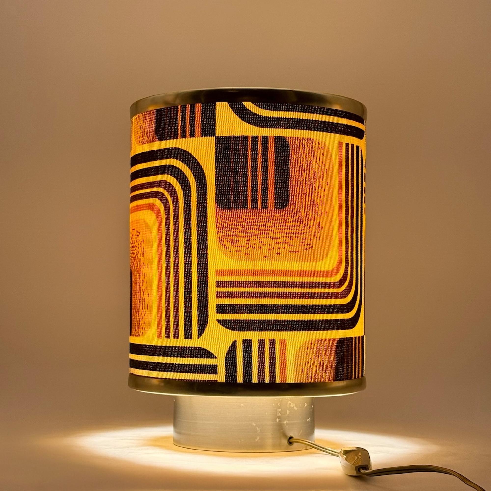 1970s Geometric Fabric Table Lamp with Satin Metal Base For Sale 3
