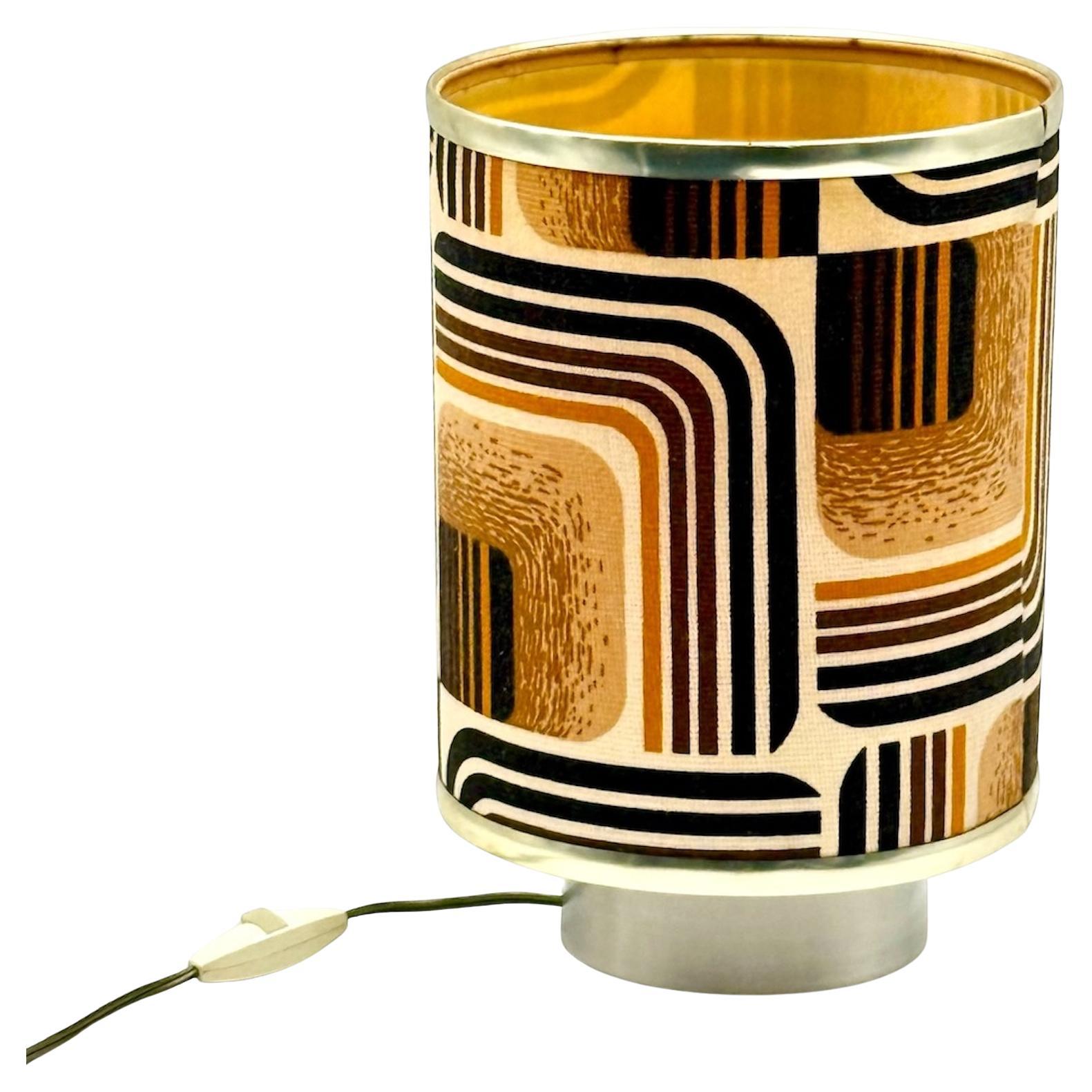 1970s Geometric Fabric Table Lamp with Satin Metal Base For Sale