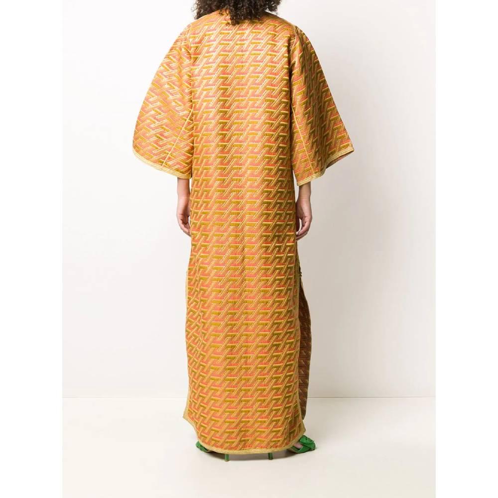 Brown 1970s Geometric Fancy Silk Kimono