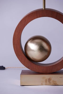 1970s Geometric French Brass and Wood Table Lamps