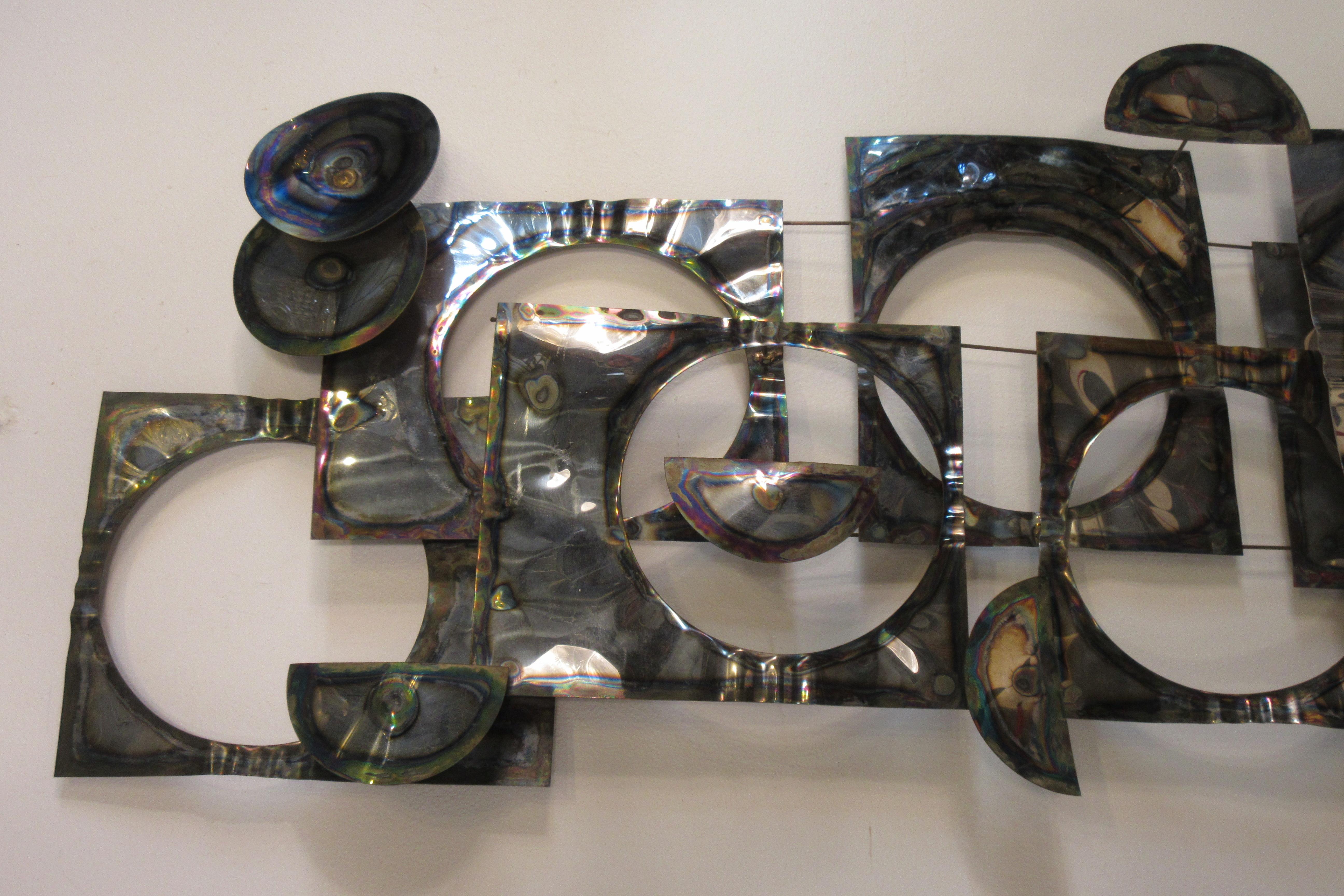 1970s Geometric Metal Wall Sculpture In Good Condition In Tarrytown, NY