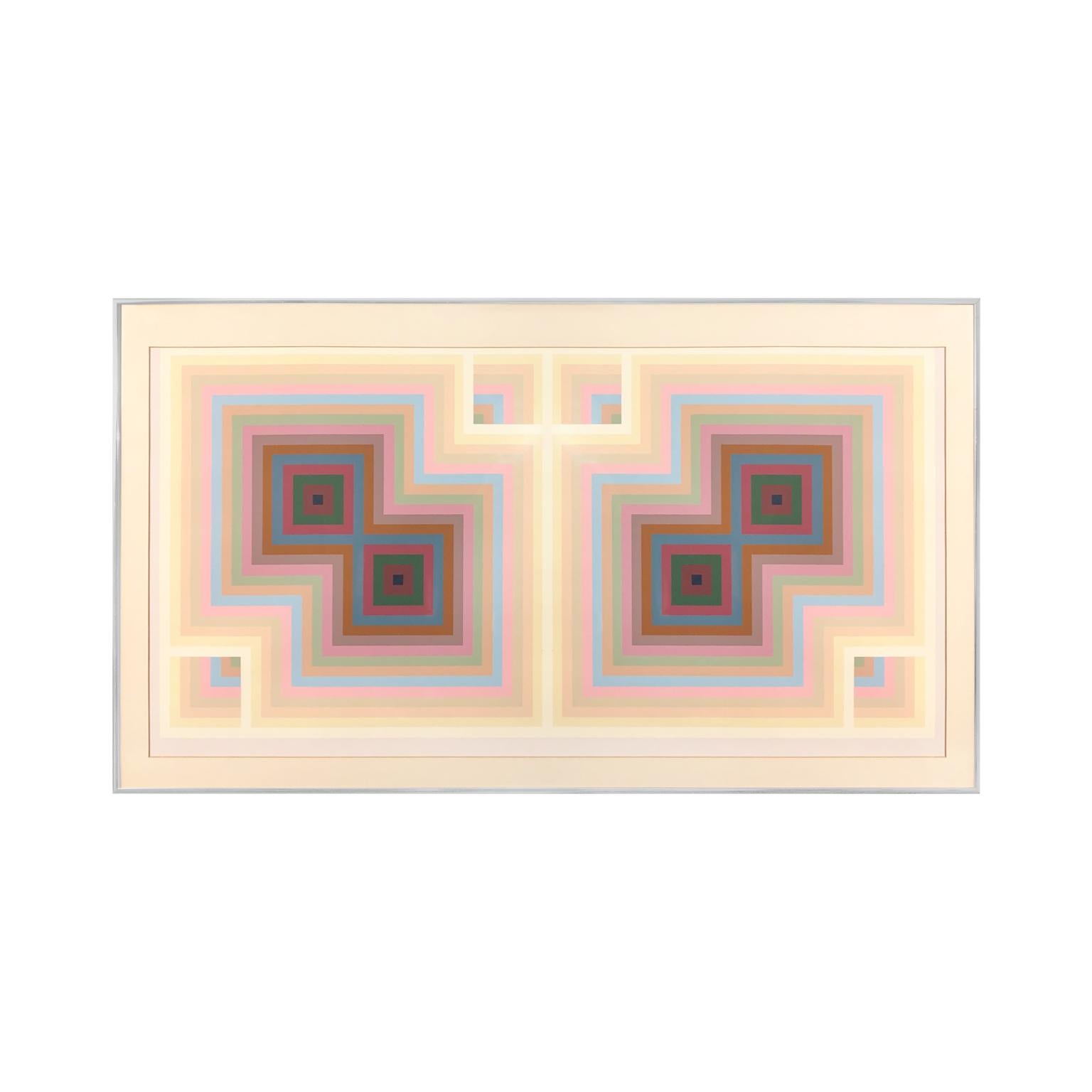 1970s Geometric Mirrored Twin Square Print in Pastel Tones For Sale