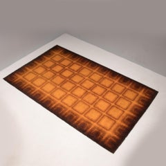 1970's Geometric Orange & Brown Shag Pile Rug